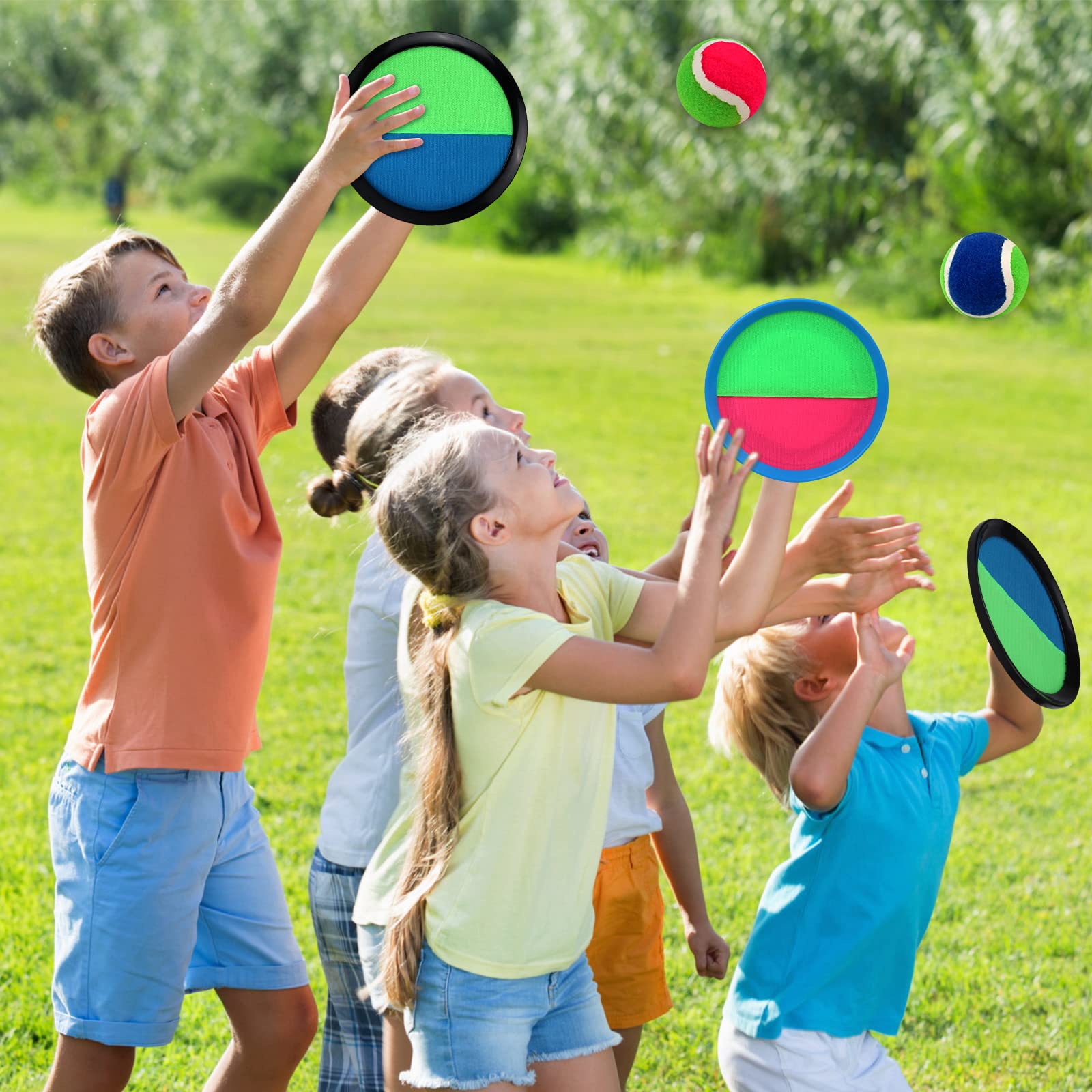 Toss and Catch Game Set with 4 Paddles, 4 Balls & Storage Bag - Fun Outdoor Toys for Kids - Perfect for Beach, Backyard, Park & Family Game Night