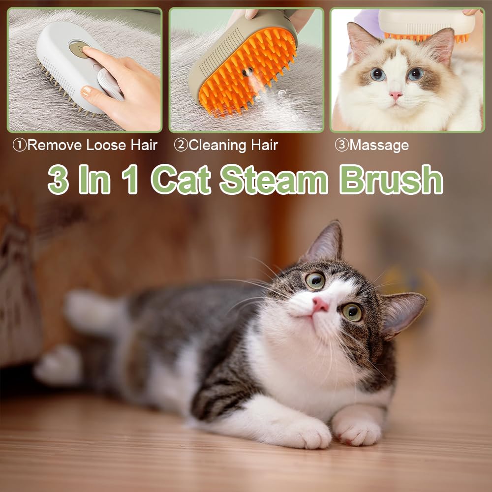 2024 Rechargeable Cat & Dog Grooming Brush with Steam - Pet Hair Shedding Remover, Massaging Brush for Cats & Dogs, White | Perfect for Home Grooming & Shedding Control