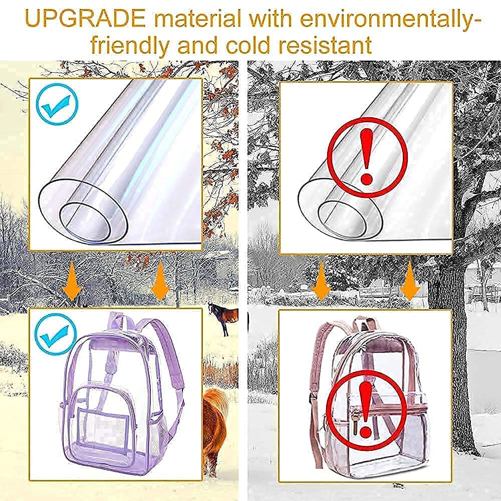 GXTVO Clear Backpack - Stylish Purple & Pink Transparent School Backpack for Women & Teens - Perfect for School, Travel, Concerts and Stadium Events