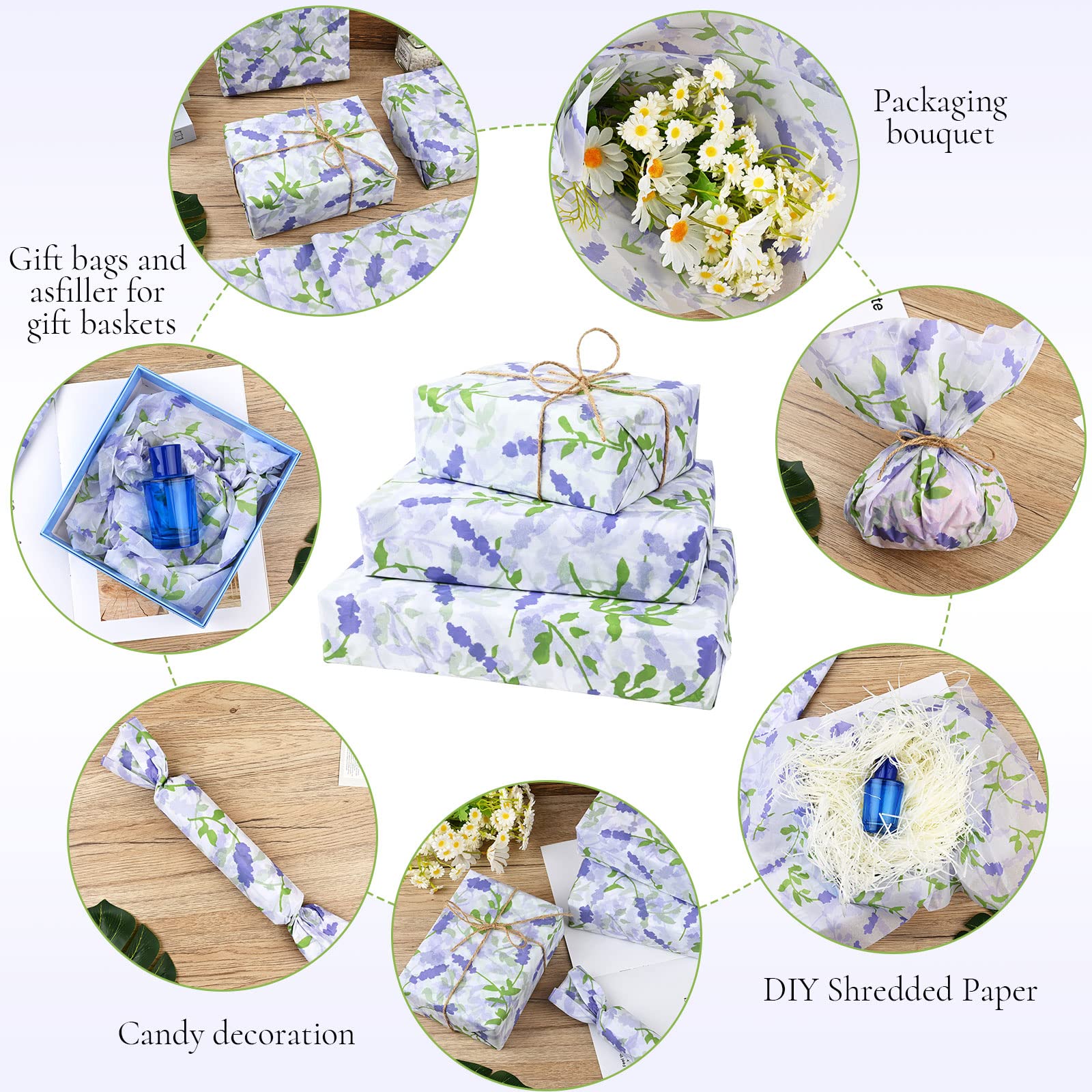 Bolsome 100 Sheets 20x14 Inches Lavender Floral Printed Tissue Paper - Premium Gift Wrapping Paper for Birthday, Wedding, Bridal Shower, DIY Crafts - Perfect for Gift Bags, Party Decorations, and Spring Themed Events