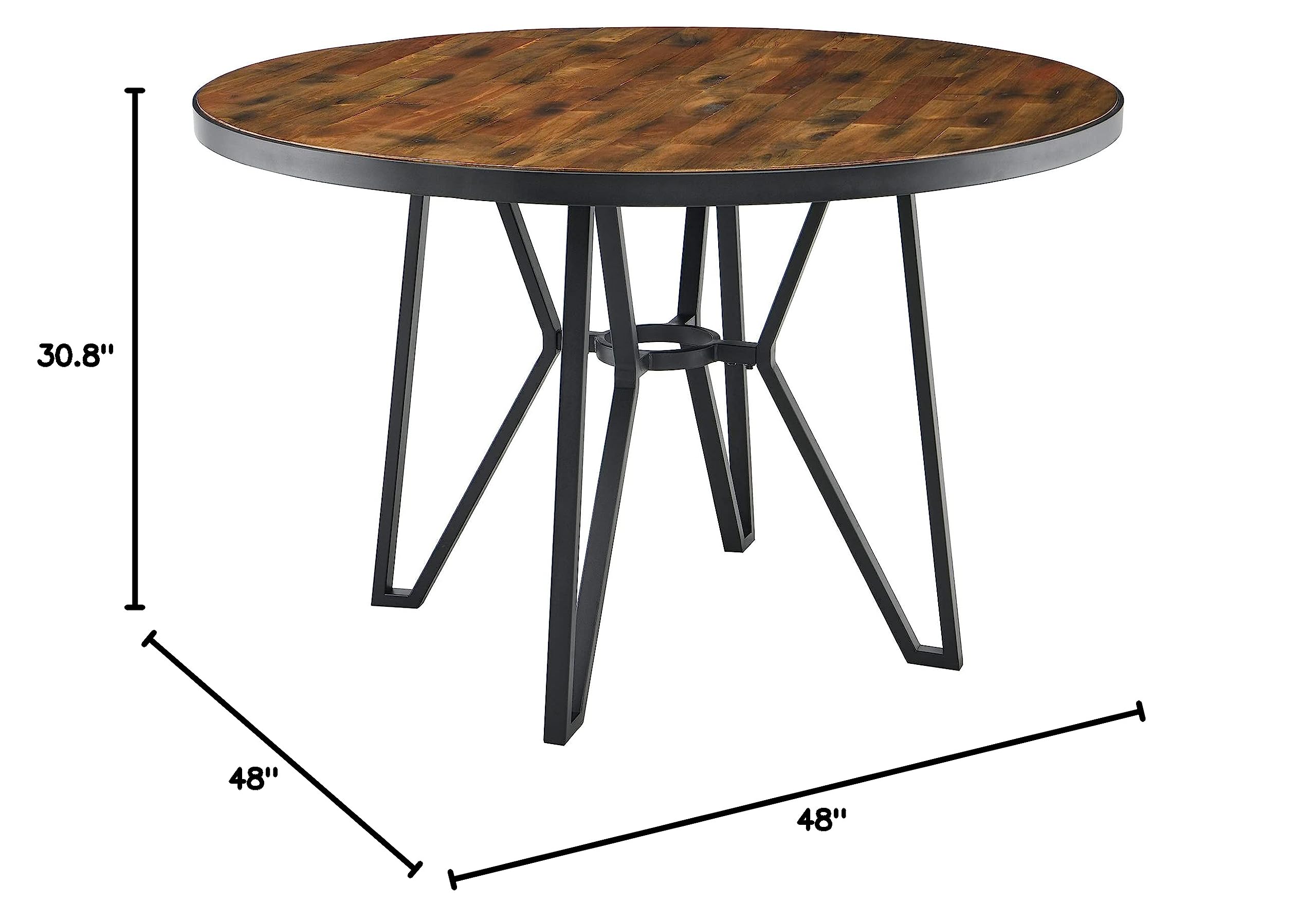 Solid Wood Round Dining Table 48 Inch - Mid Century Modern Kitchen Table with Cross Metal Legs - Rustic Brown Coffee Table for 4-6 Chairs - Easy Assembly for Living Room, Dining Room & Kitchen - Perfect for Family Gatherings & Dinner Parties (YCZ2012-48RC)