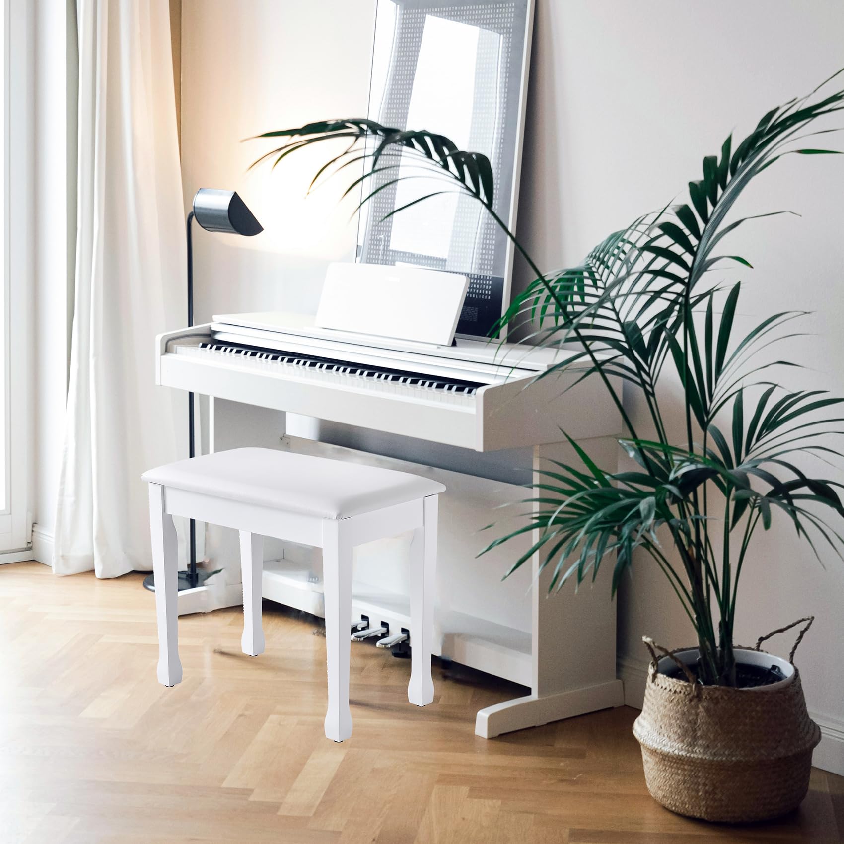 Waterproof Padded Piano Bench with Storage - Adjustable Makeup Vanity Stool, Upholstered Seat for Living Room, Bedroom & Music Room - White (Perfect for Piano Practice, Dressing Table & Home Decor)