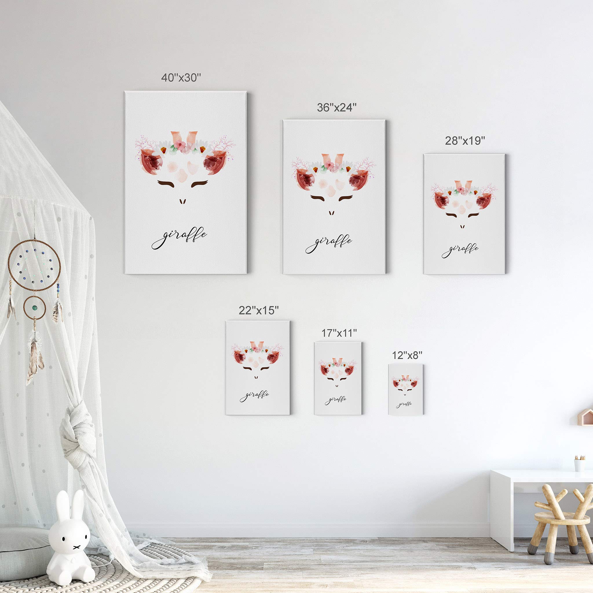 Smile Art Design Cute Giraffe Canvas Wall Art Print - 28x19 Inch Ready to Hang Nursery Decor, Kids Room Decor with White Background - Perfect for Baby Shower Gifts & Children's Bedroom Decoration - Made in USA
