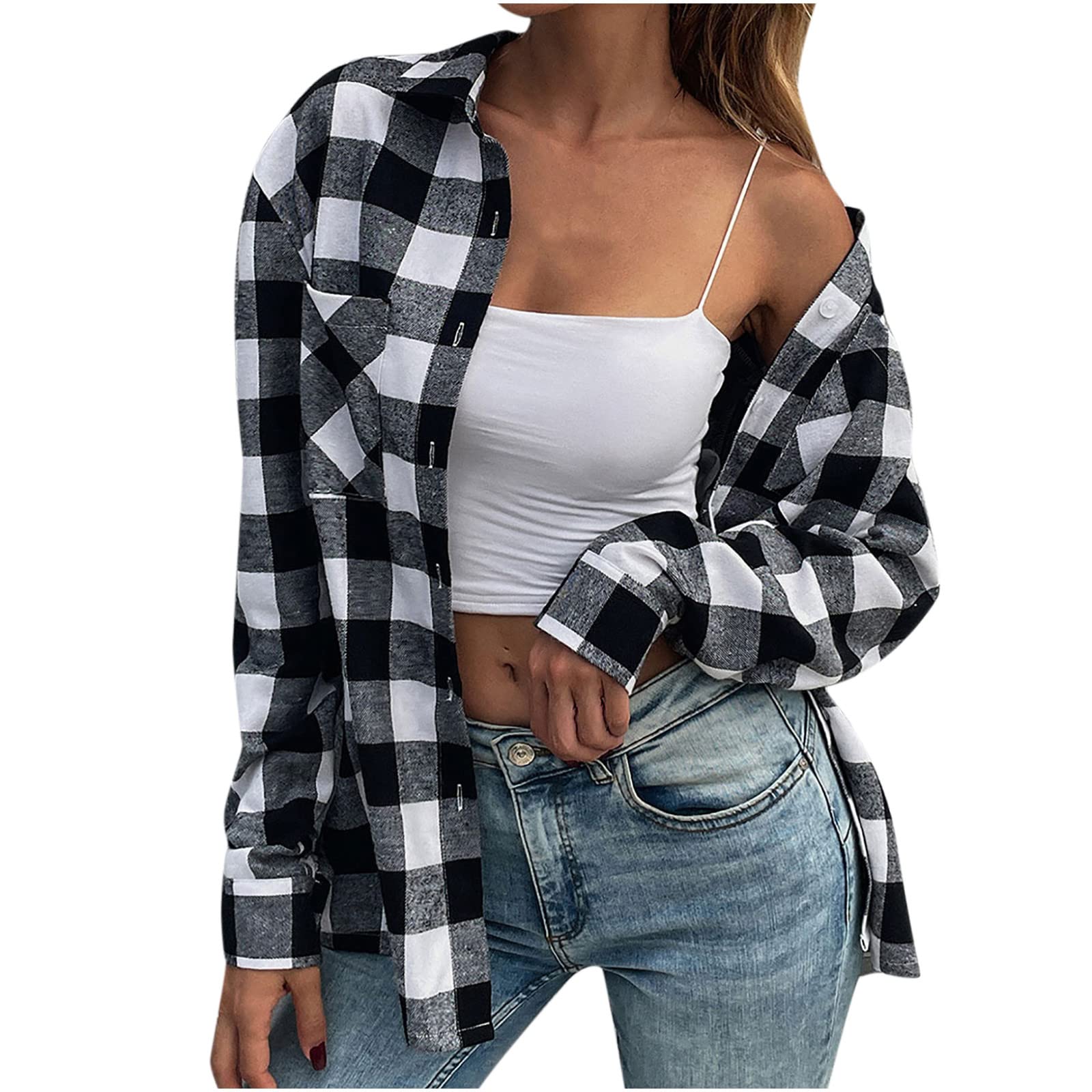 Women's Flannel Plaid Long Sleeve Button Down Shirt - Soft Warm Casual Tops for Fall Winter Fashion | Perfect for Outdoor Activities, Layering & Everyday Wear