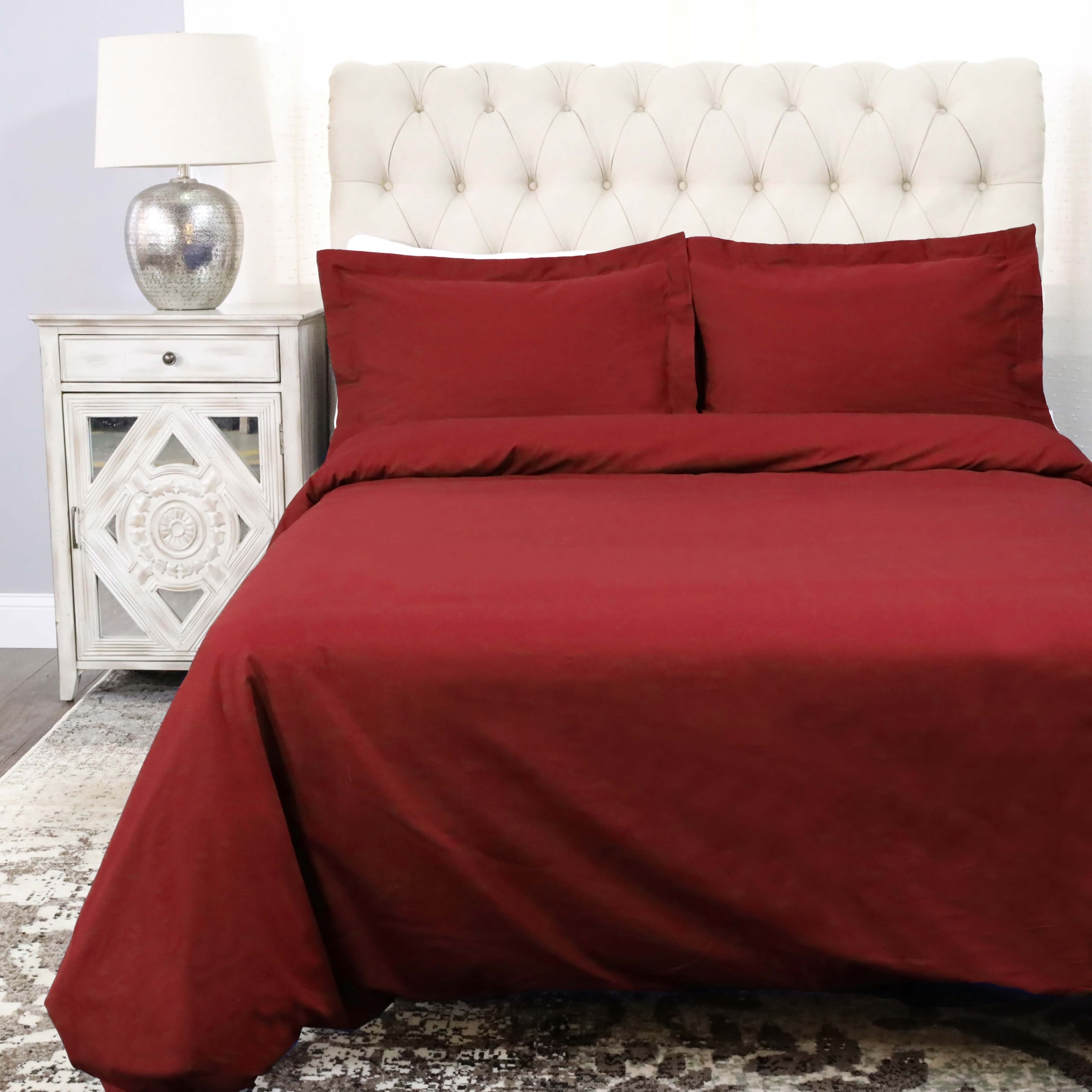 300 Thread Count Cotton Percale Solid Duvet Cover Set - Queen Size, Breathable & Soft Bedding Set for All Seasons - Perfect for Master Bedroom, Guest Room & Hotel Use