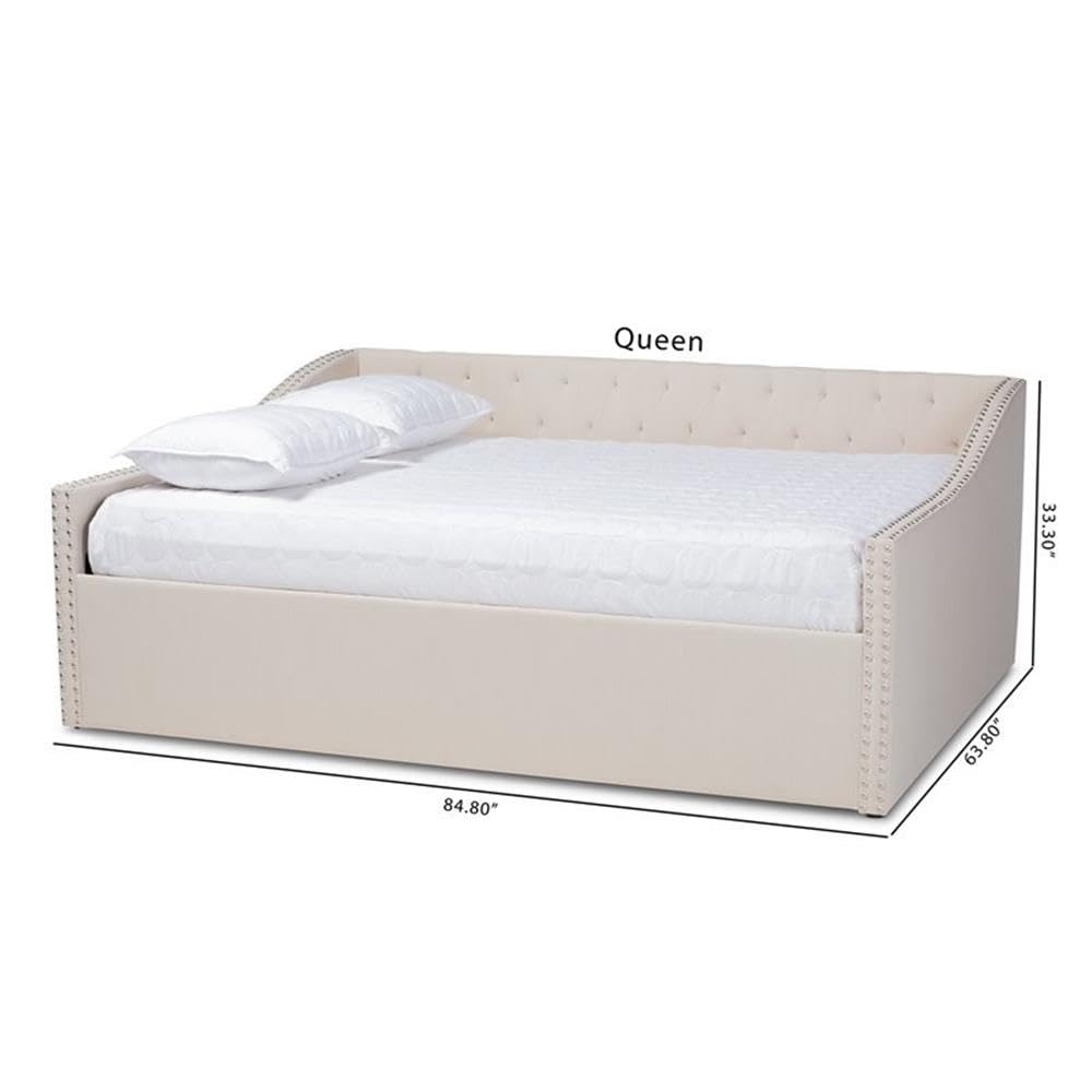 Baxton Studio Haylie Modern Beige Fabric Upholstered Queen Daybed - Contemporary Sofa Bed for Guest Room, Living Room & Small Spaces