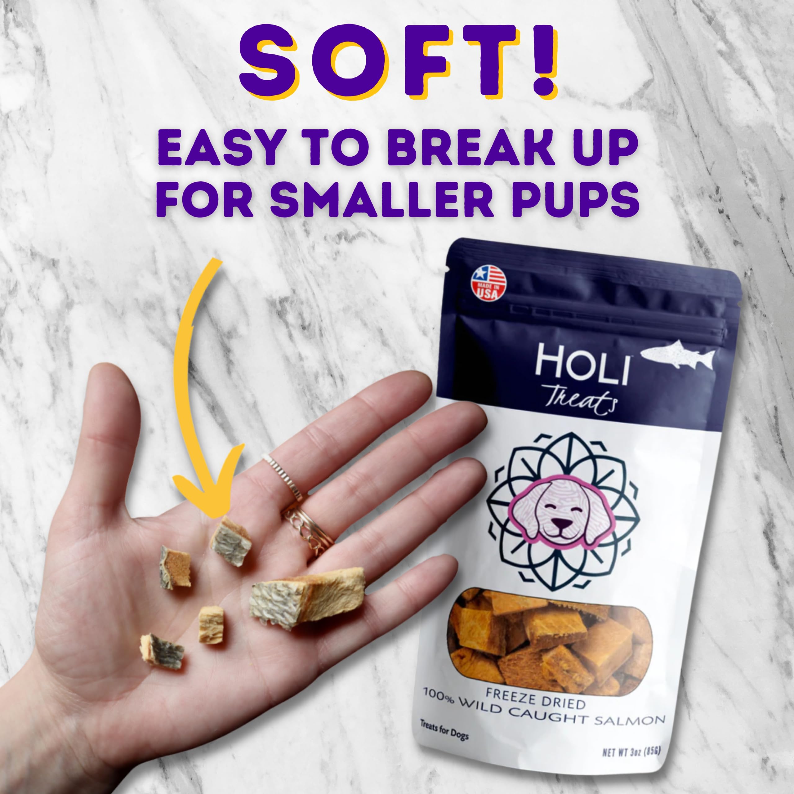 Premium Freeze Dried Salmon Dog Treats with Omega 3 & 6 Fish Oil | All Natural, Human-Grade, Wild Caught Skin-On Salmon | Grain Free, Diabetic Friendly | Made in USA | Perfect for Training Rewards & Senior Dogs