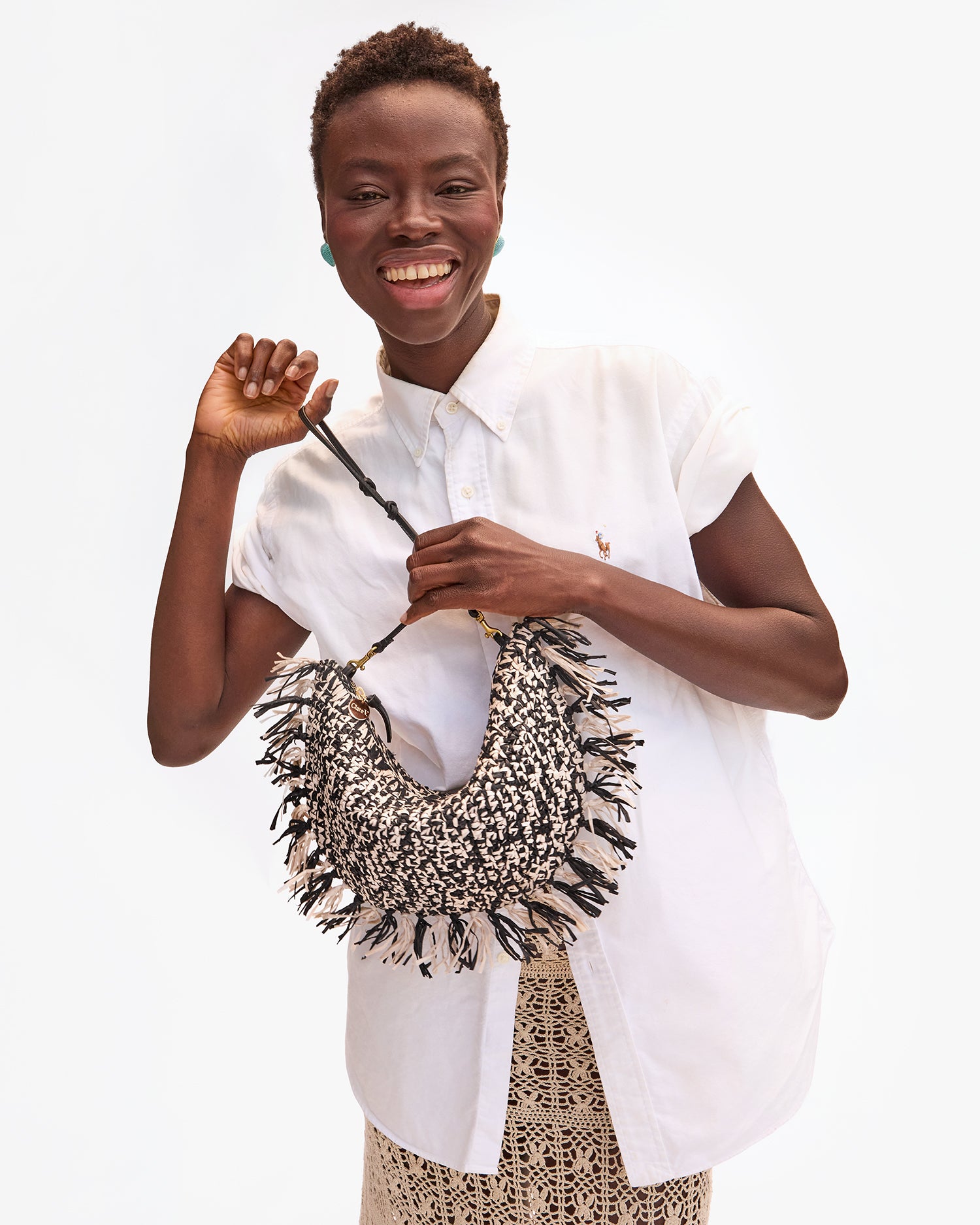 Lune Black Cream Raffia Straw Handbag with Fringe - Stylish Summer Beach Bag for Women, Perfect for Vacations and Outdoor Events