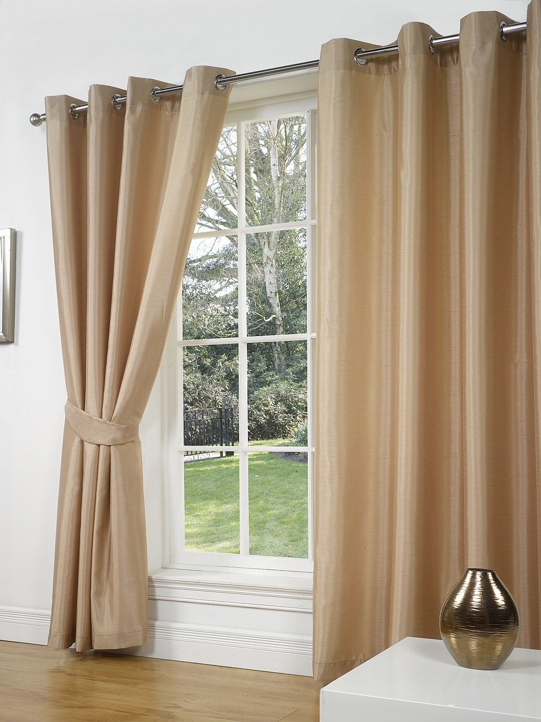 Luxury Faux Silk Blackout Curtains with Grommet Top & Tiebacks - 66x90 Inches - Thermal Insulated Drapes for Living Room & Bedroom