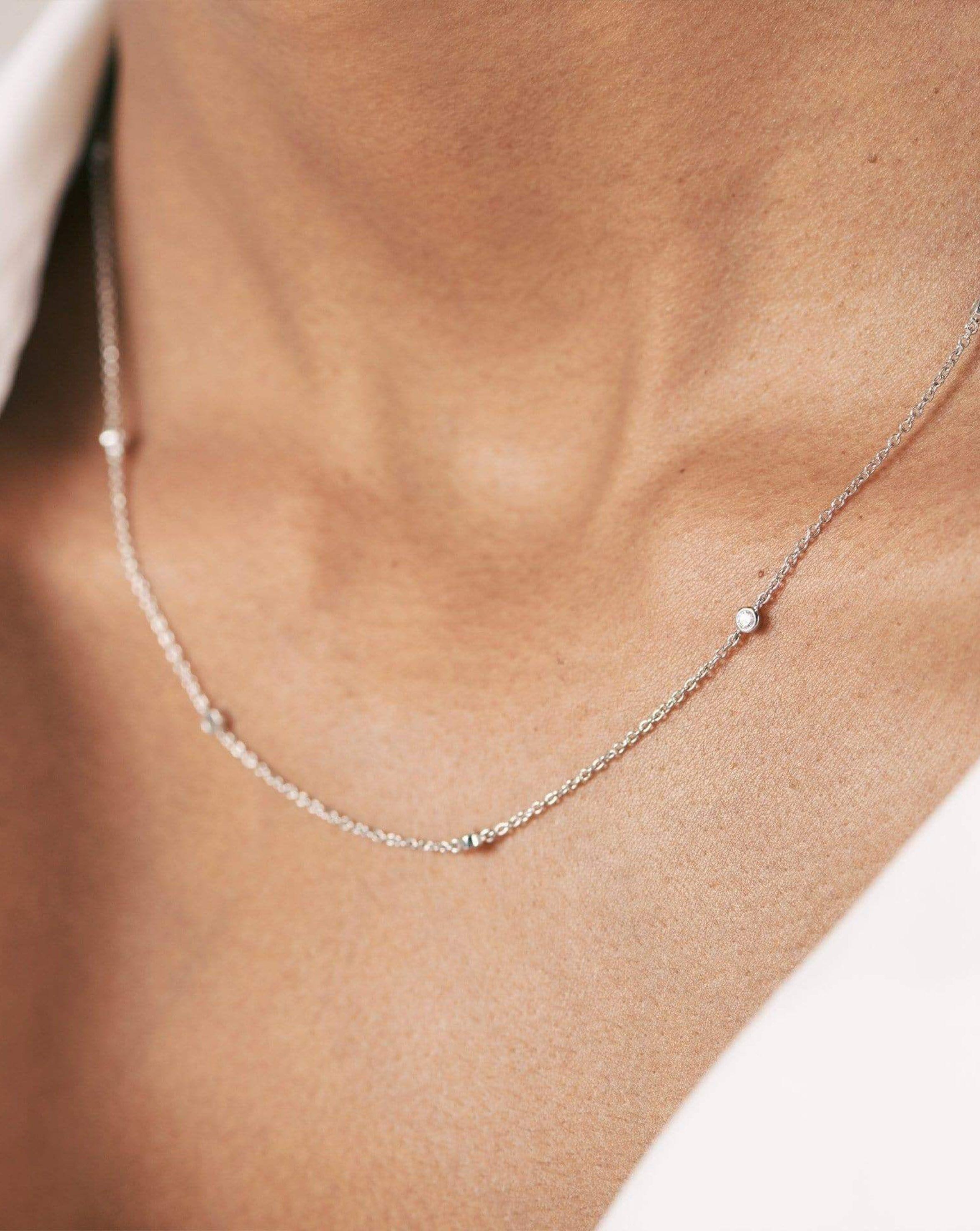 14K White Gold Floating Diamond Necklace - Dainty & Elegant Jewelry for Women | Perfect for Weddings, Anniversaries & Special Occasions