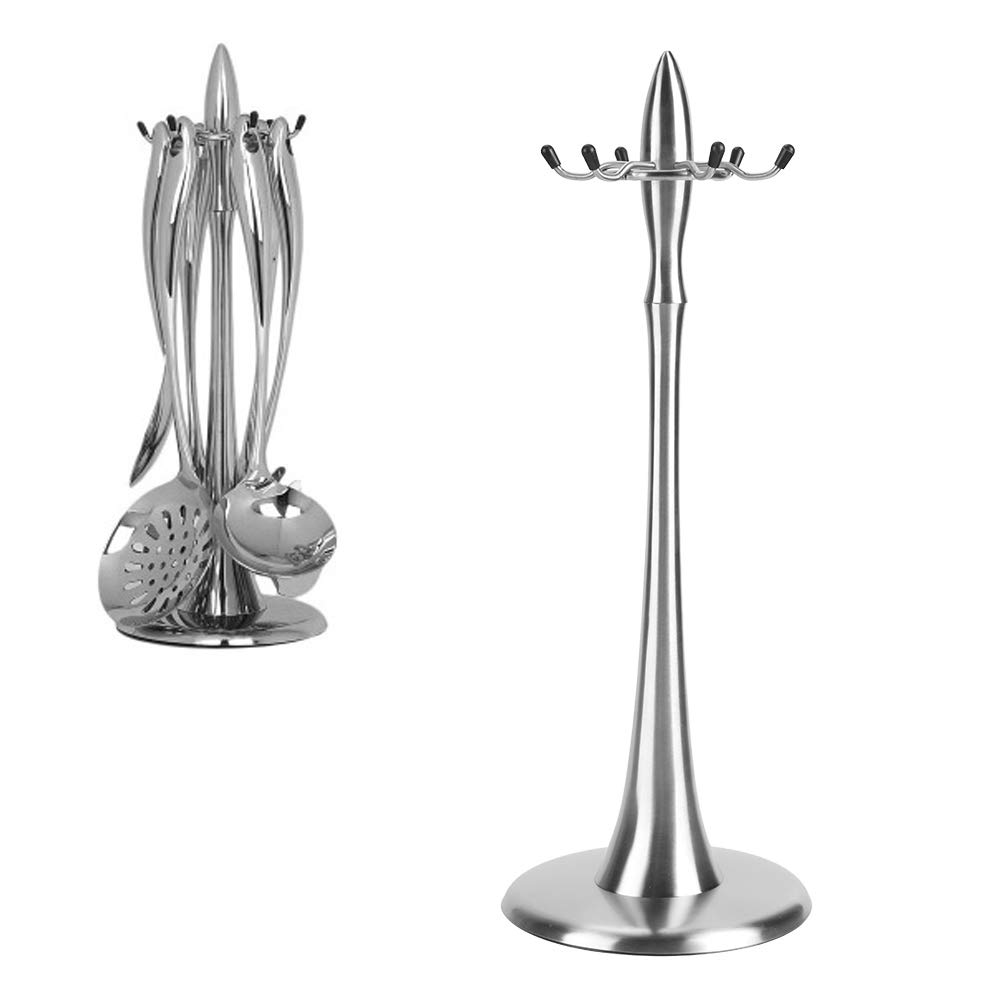 Stainless Steel Kitchen Shelf Towel Bar with Rotating Hooks - Cooking Utensil Stand for Spoons, Spatulas & Scoops - Space Saving Storage Rack for Organized Kitchen Countertop