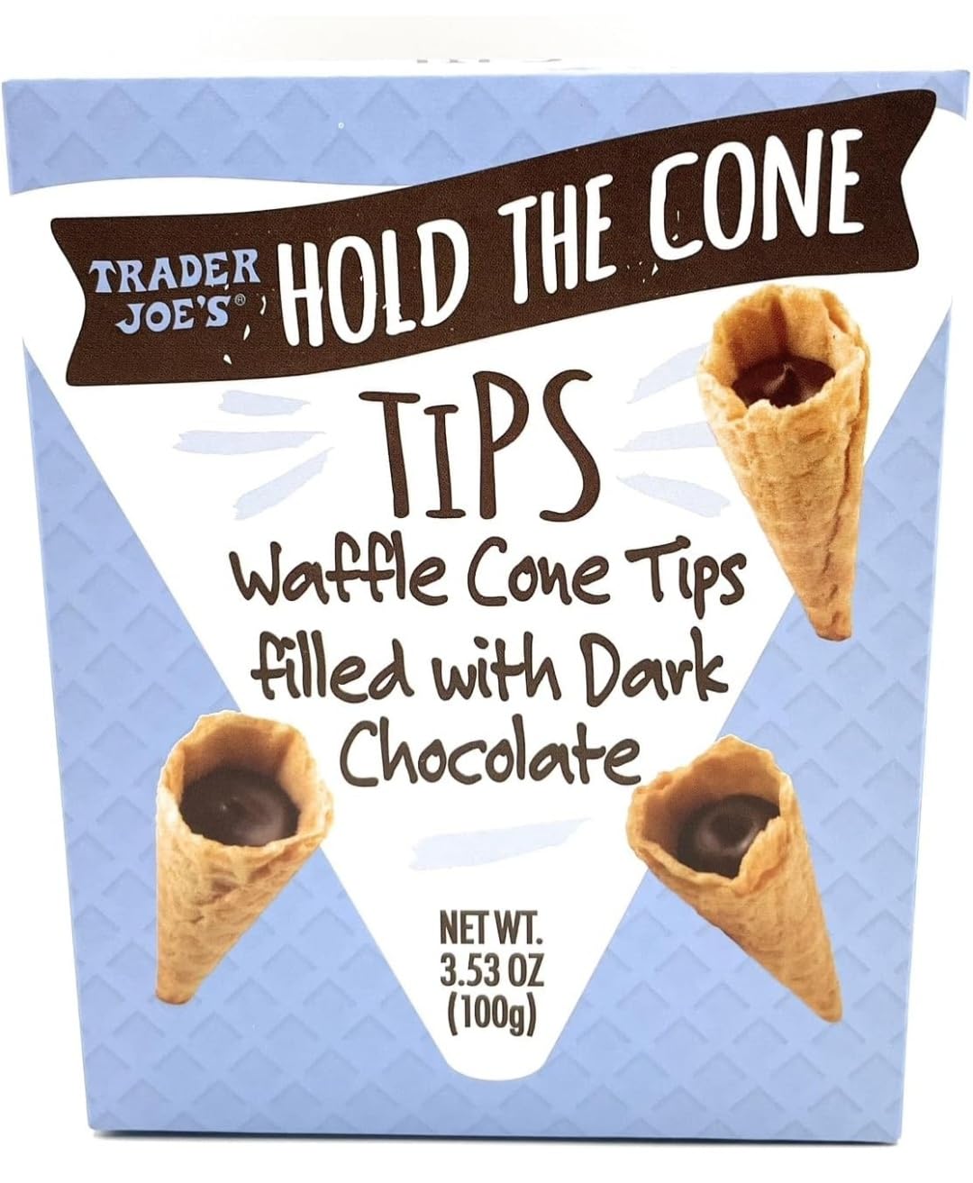 Trader Joe's Dark Chocolate Waffle Cone Cookies - 3.53 oz (Pack of 2) | Crunchy Ice Cream Cone Tips for Dessert Toppings, Party Snacks & Sweet Treats