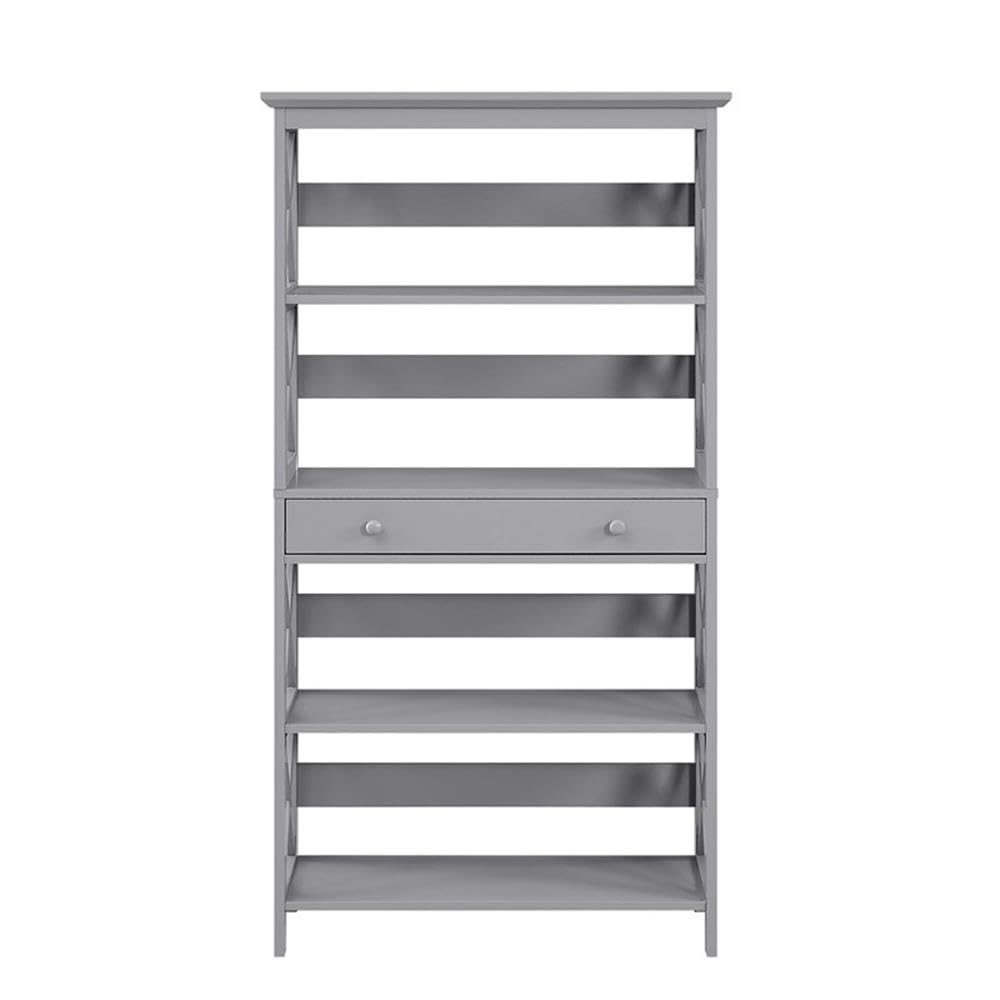 Pemberly Row 5-Tier Bookcase with Storage Drawer - Gray Wood Finish Bookshelf for Living Room, Office & Bedroom Organization