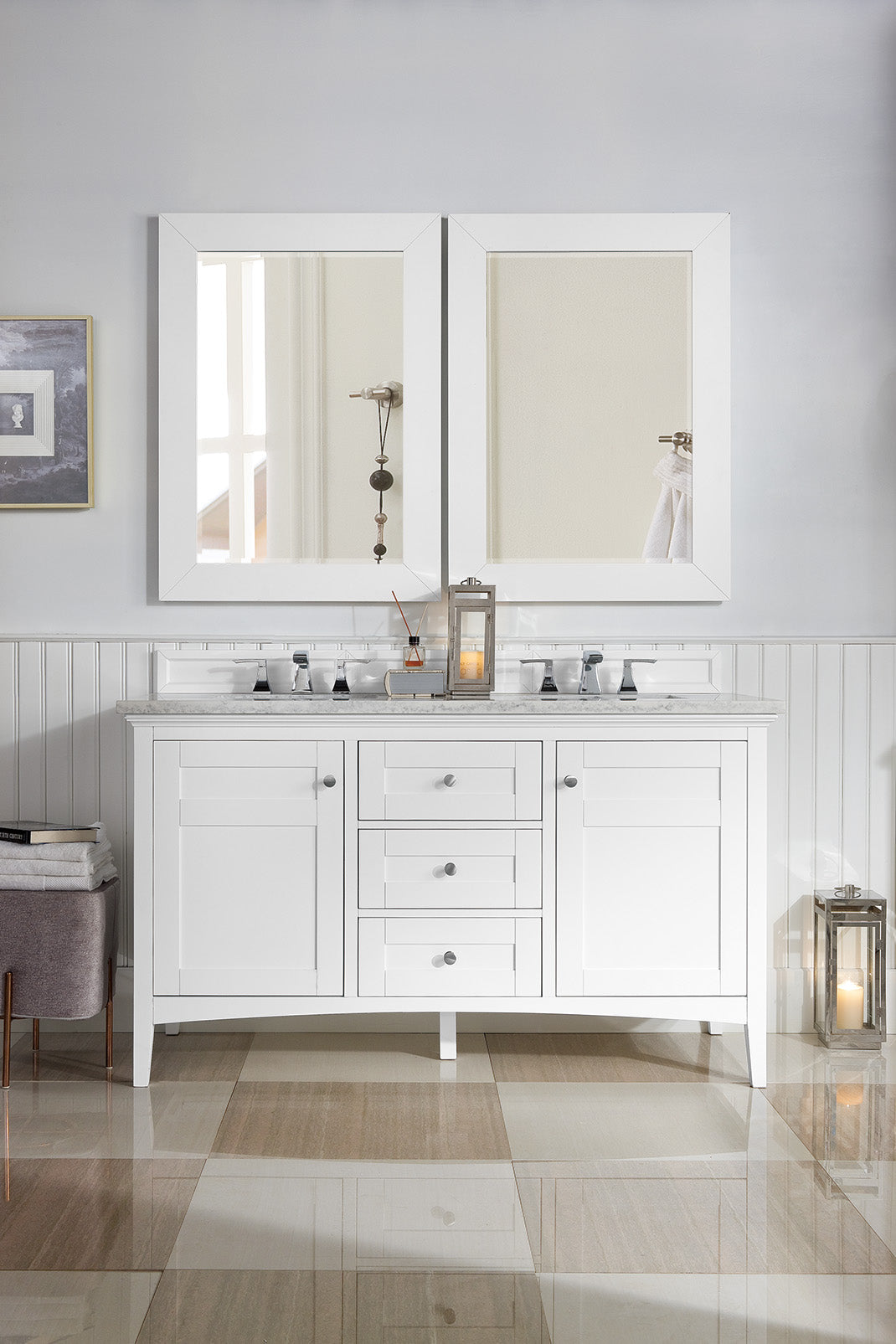 Palisades 60-Inch Double Bathroom Vanity with 3CM Arctic Fall Solid Surface Top in Bright White - Perfect for Master Bathroom Renovation & Modern Home Decor