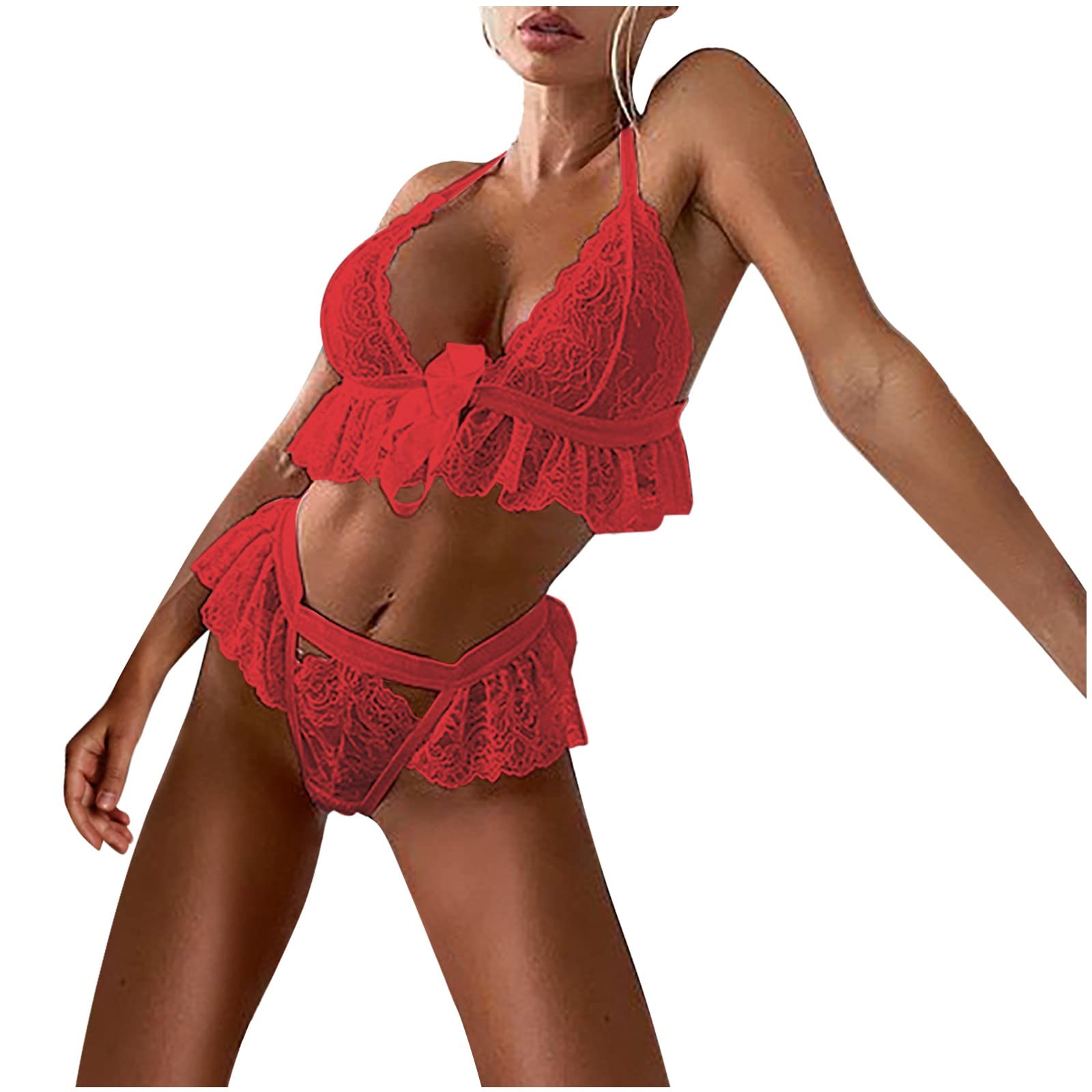 Sexy Lace Wireless Bra & Panty Set for Women - Comfortable Thin Lingerie Pajamas Set with Gathered Design | Perfect for Sleepwear, Date Nights & Boudoir Photography