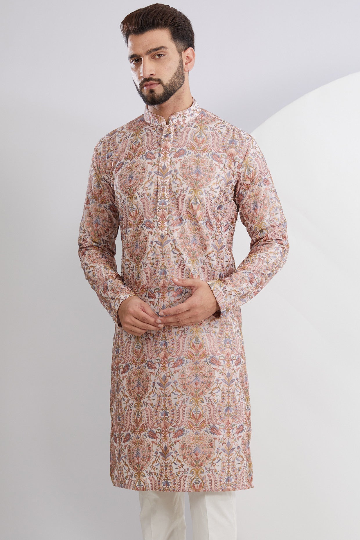 Stylish Peach Multi Embroidered Kurta for Women | Traditional Indian Tunic Top | Perfect for Festivals, Weddings & Casual Wear