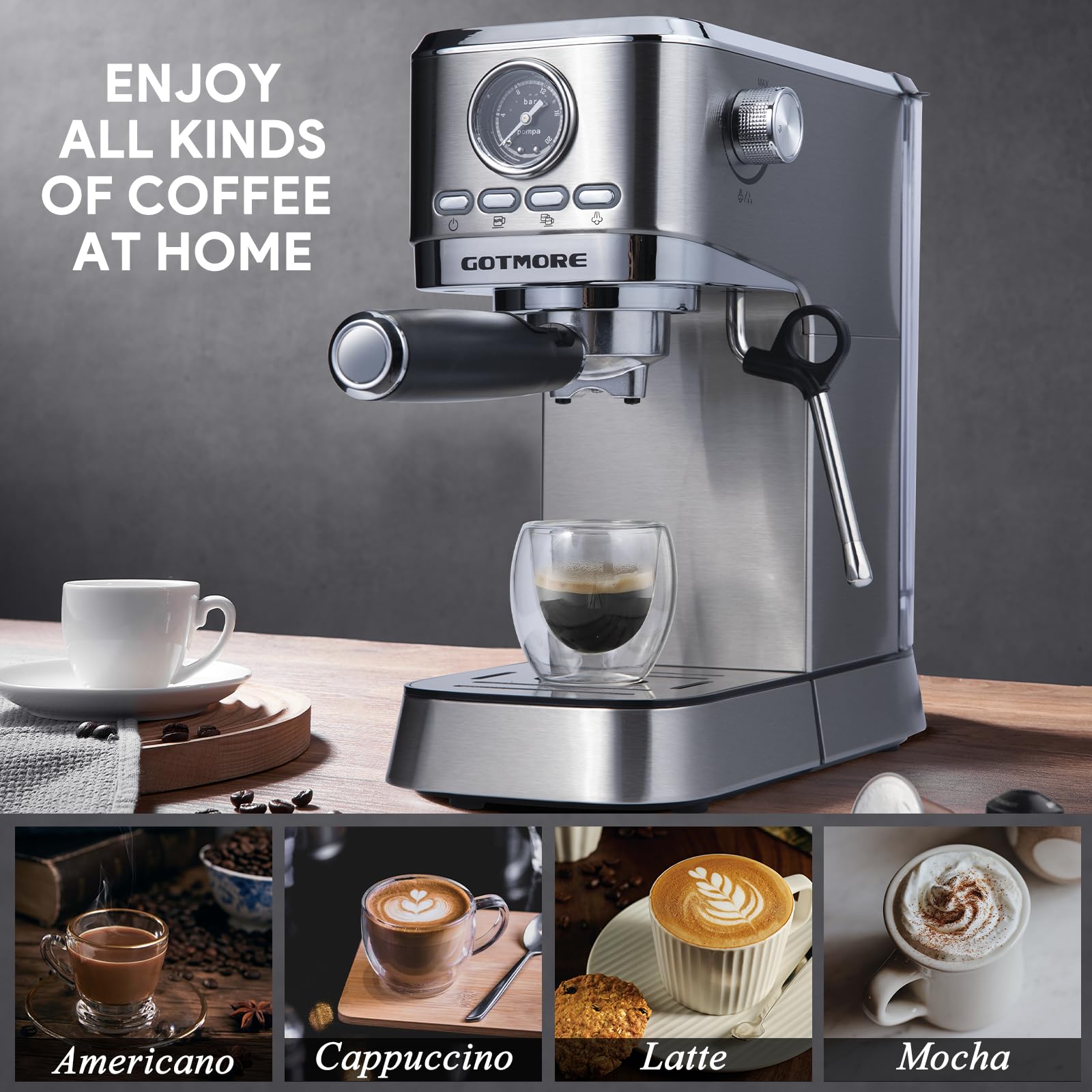 Premium Compact Espresso Coffee Maker with Milk Frother - 33oz Removable Water Tank for Home Baristas - Perfect for Lattes, Cappuccinos & Americanos - Ideal Gift for Coffee Lovers (Home Use, Office, Cafes & Small Spaces)