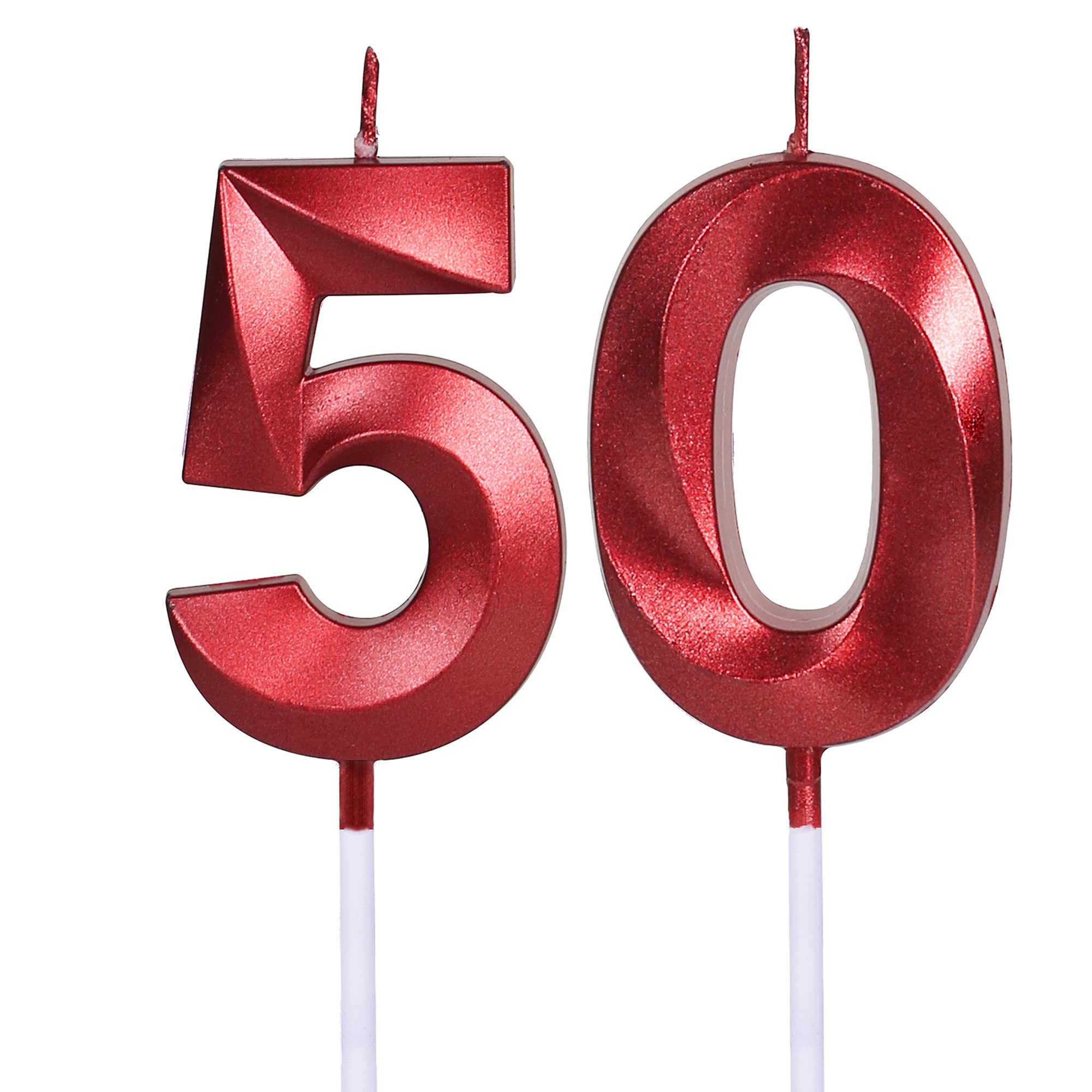 50th Birthday Candles for Cakes - Set of 5 Glitter Number 50 Cake Toppers for Anniversary, Wedding & Celebration Decorations - Perfect for Milestone Birthdays, Retirement Parties & Golden Anniversary Cakes