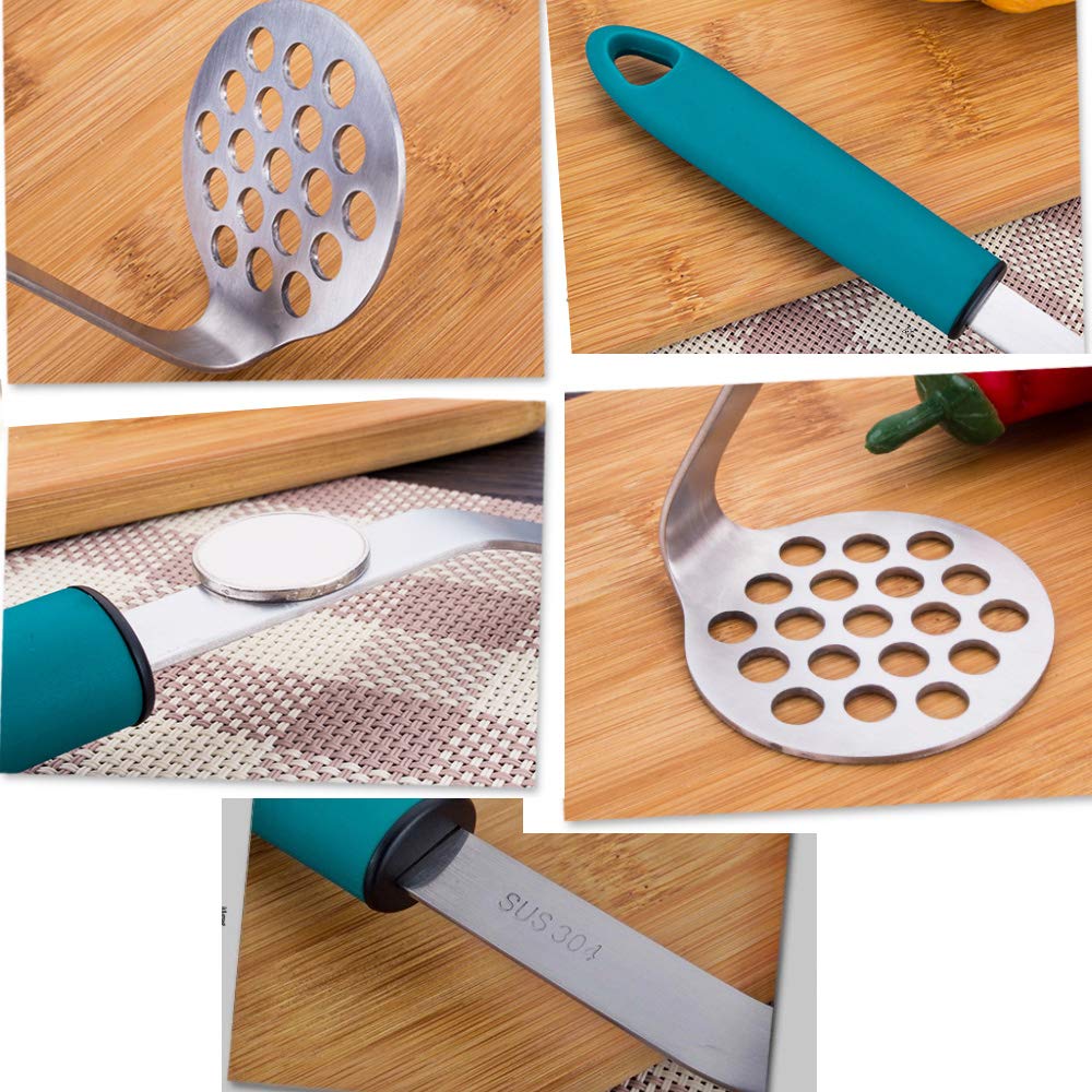 Premium 304 Stainless Steel Potato Masher - Heavy Duty Bean & Vegetable Masher for Smooth Puree - Perfect for Mashed Potatoes, Baby Food & Cooking Prep