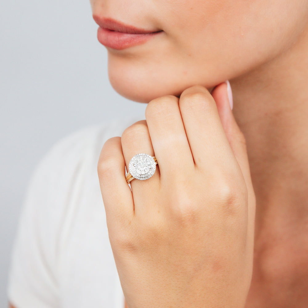 1/2 Carat Round Diamond Ring in 9K Yellow Gold & Sterling Silver - Elegant Engagement, Wedding, or Anniversary Jewelry Gift for Women