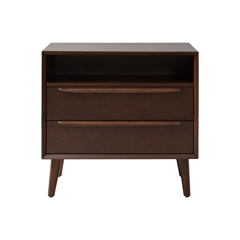 Mid Century Modern Nightstand with 2 Drawers & Built-in USB Outlets - Stylish Bedside Table for Bedroom, Living Room, or Office