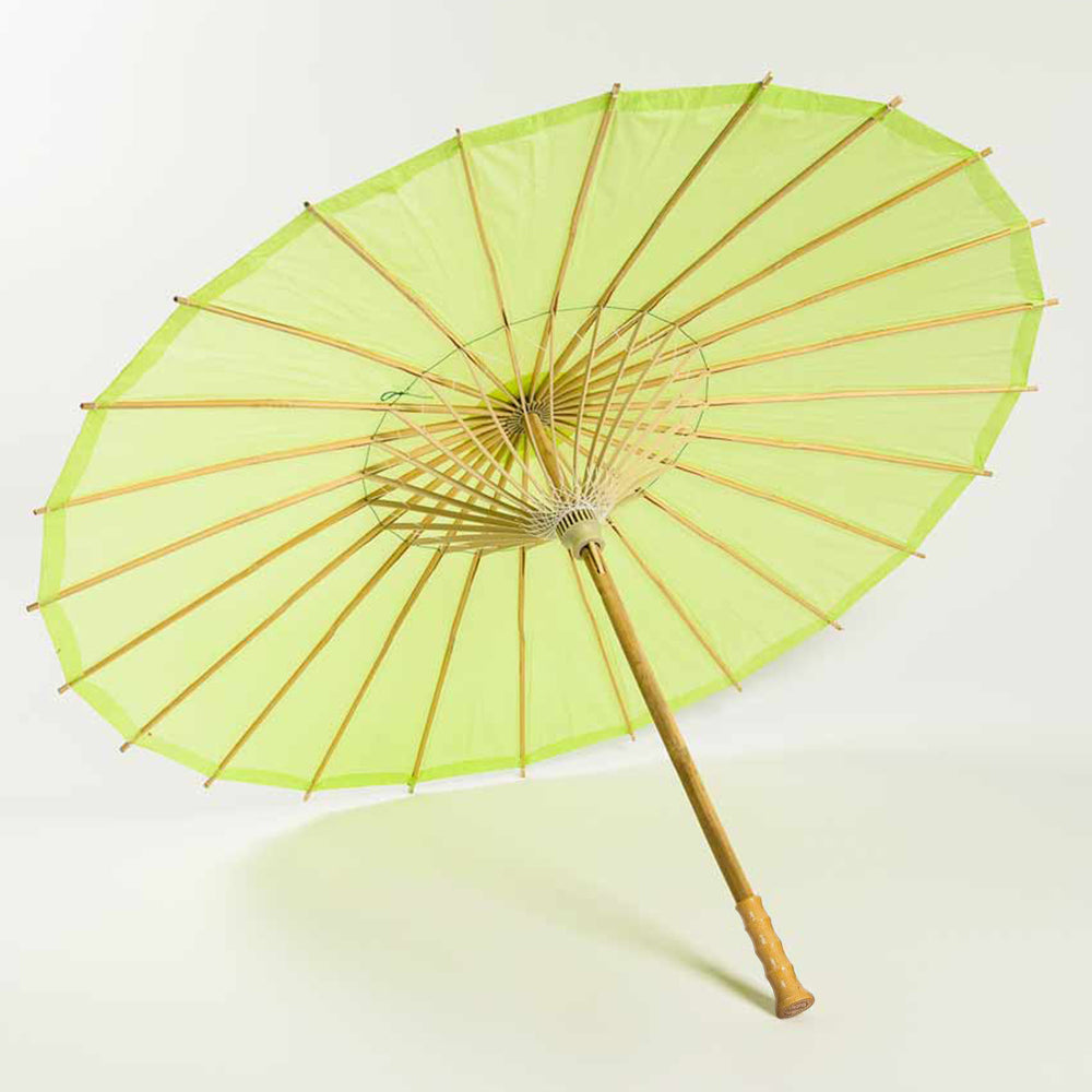 32 Light Lime Paper Parasol Umbrella with Elegant Handle - Vintage Japanese Style Sun Shade for Garden Parties, Weddings & Photo Shoots