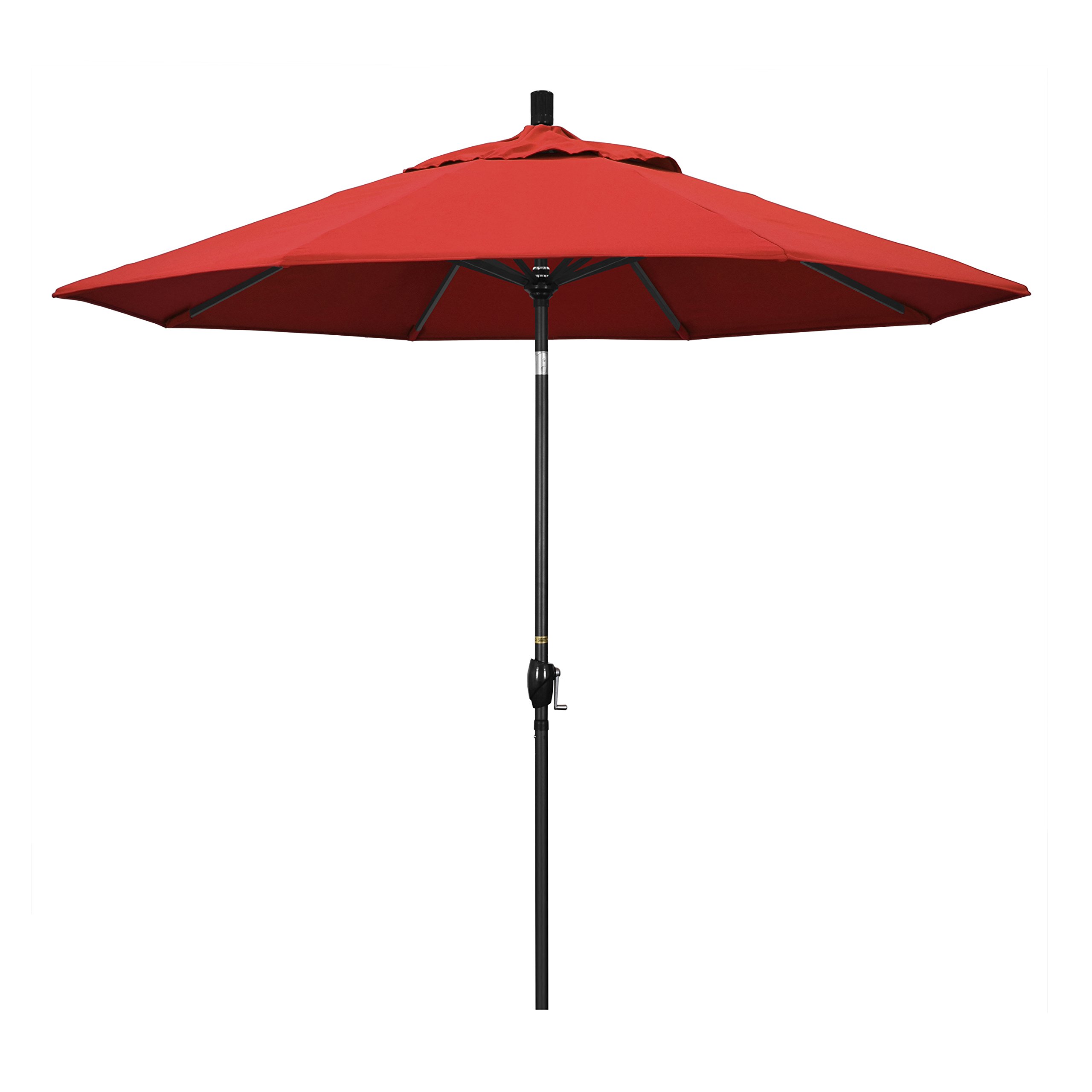 9' Round Aluminum Market Umbrella with Crank Lift & Push Button Tilt - Black Pole & Red Olefin Canopy - Perfect for Patio, Garden, Poolside, and Outdoor Dining in California