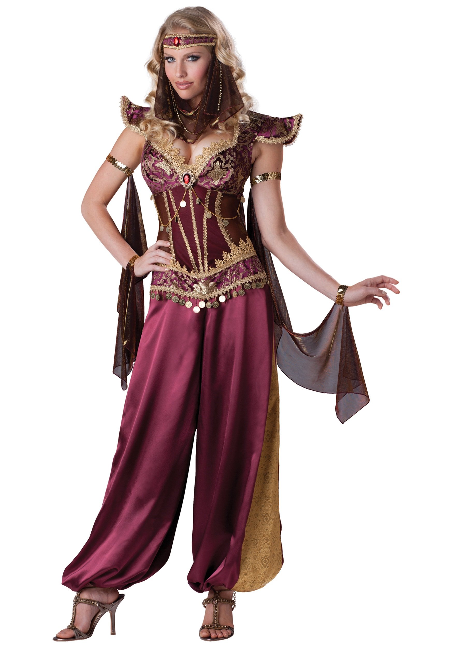 Desert Jewel Magic Genie Princess Egyptian Queen Harem Costume - Exotic Belly Dance Outfit for Halloween, Cosplay & Arabian Nights Theme Parties
