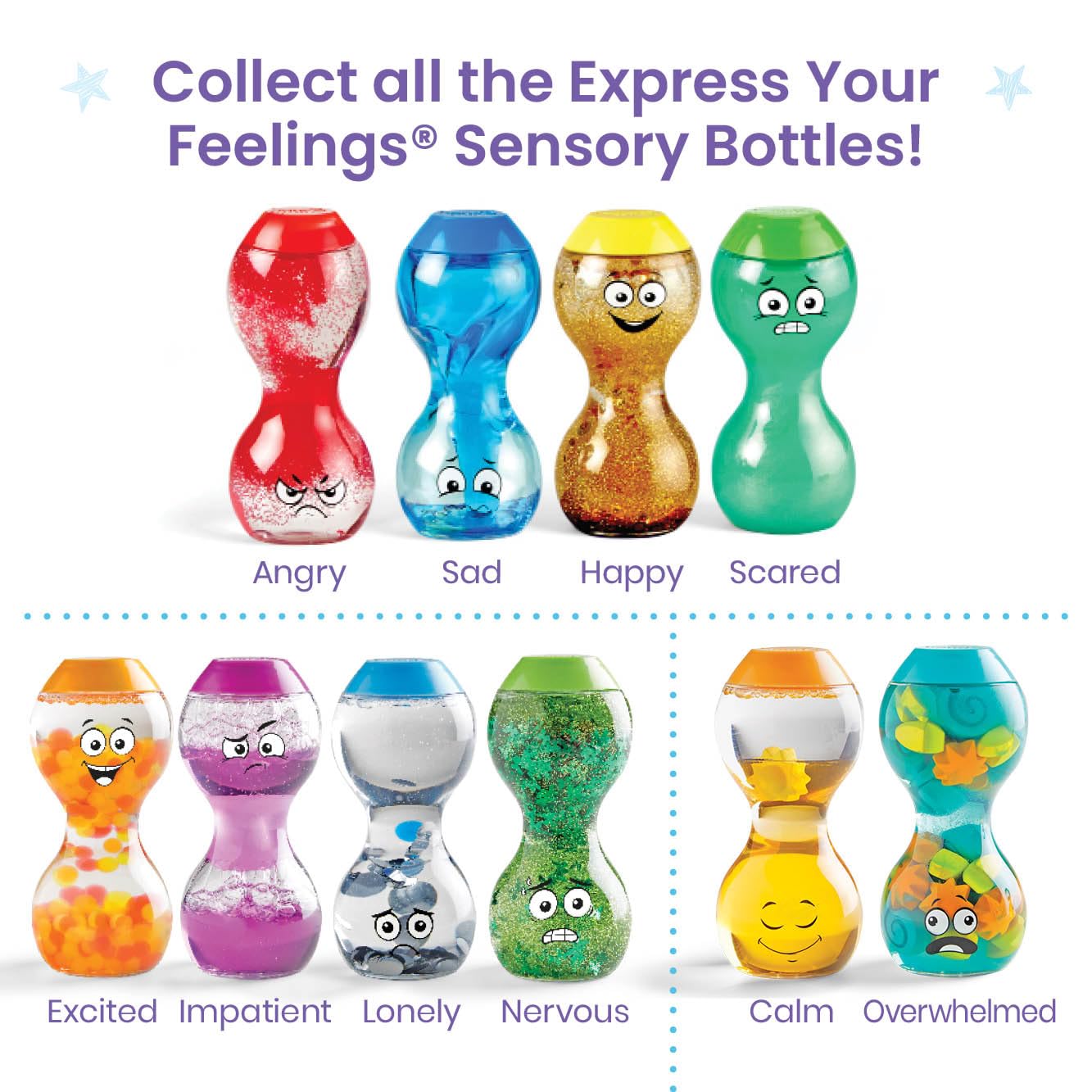 hand2mind Express Your Feelings Sensory Bottles - Emotional Learning Toys for Toddlers, Calm Down Tools for Play Therapy & Social Skills Development | Perfect for Classroom Calming Corners, Home Sensory Play & Anxiety Relief