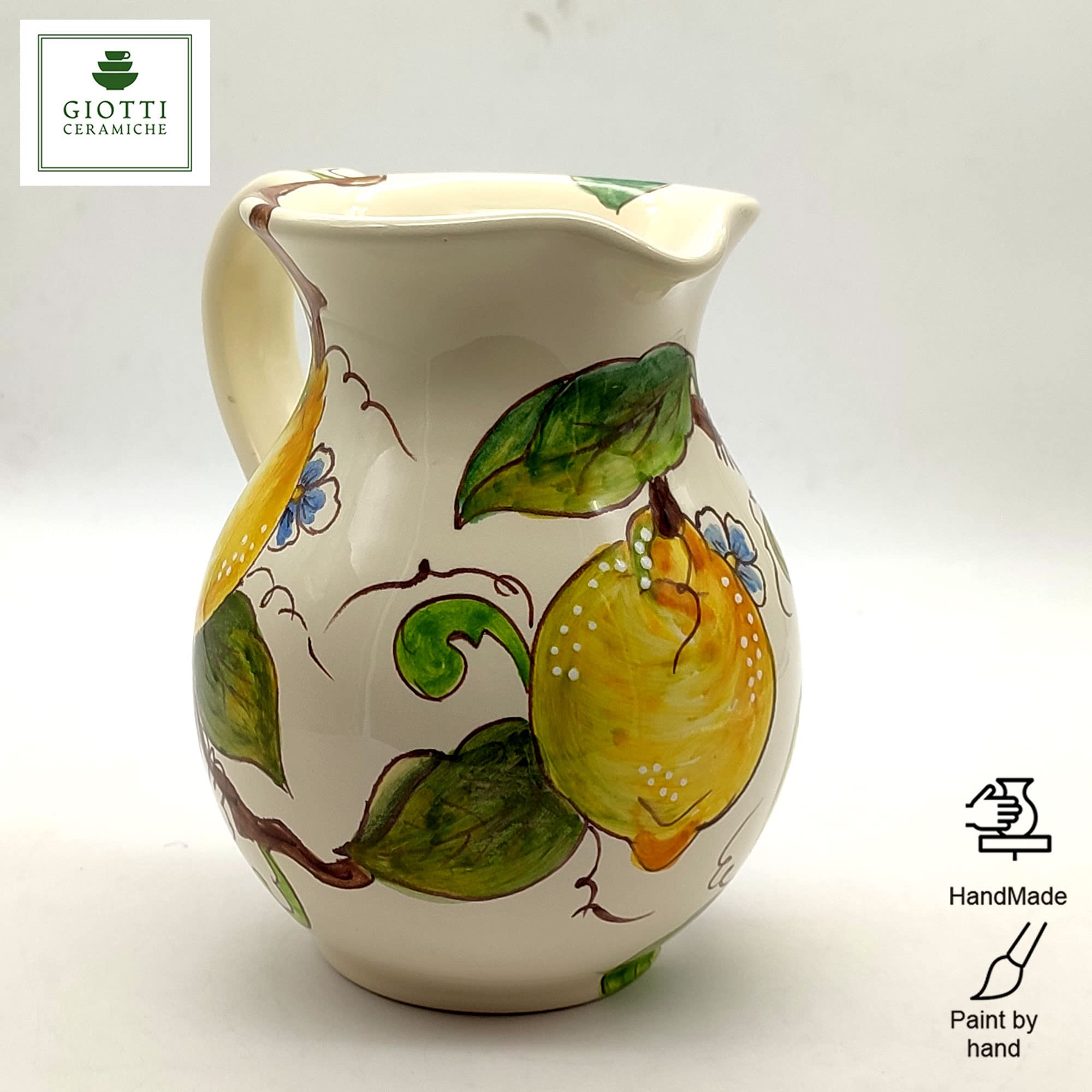 Italian Ceramic Pitcher Lemon Design - 16 oz Hand-Painted Kitchen Carafe & Utensil Holder - Tuscan Pottery Wine Vase - Authentic Italy-Made Home Decor for Dining & Entertaining