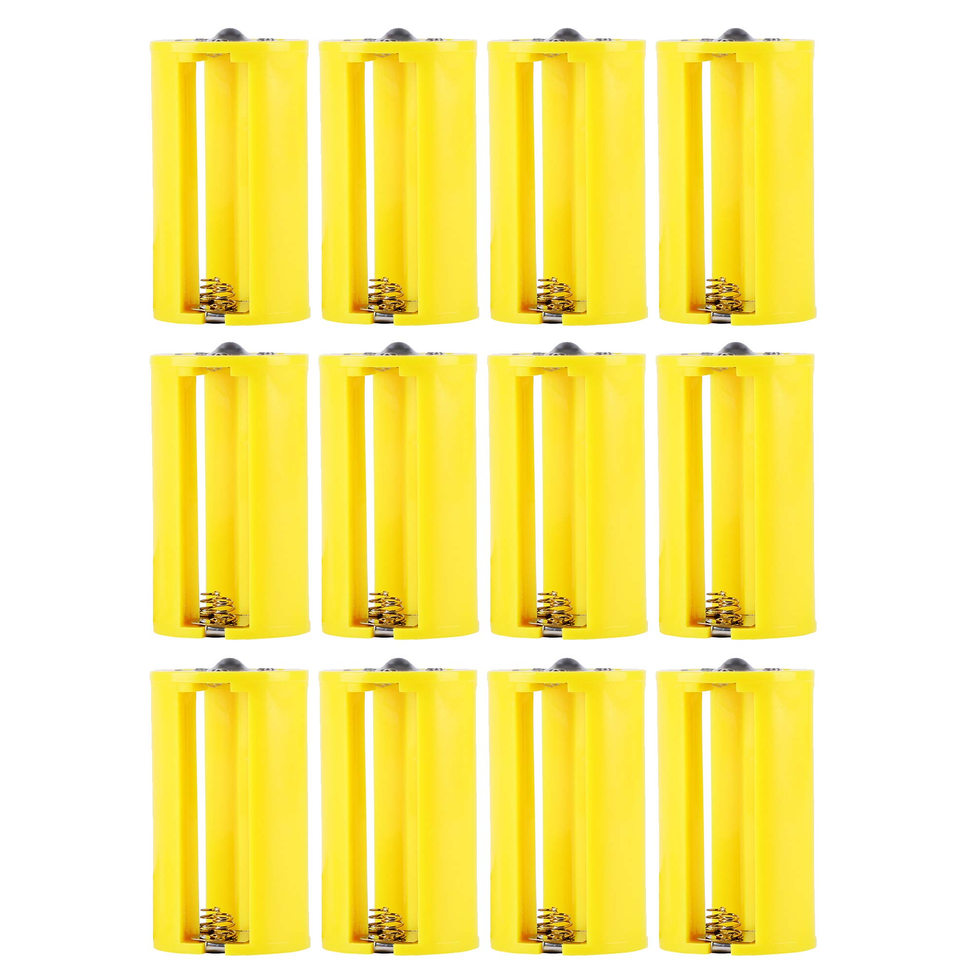 Whizzotech 12-Pack AA to D Battery Adapter Converters - 3 AA to 1 D Battery Holder with 1.5V Output - Yellow Plastic Case for Flashlights, Toys & Electronics