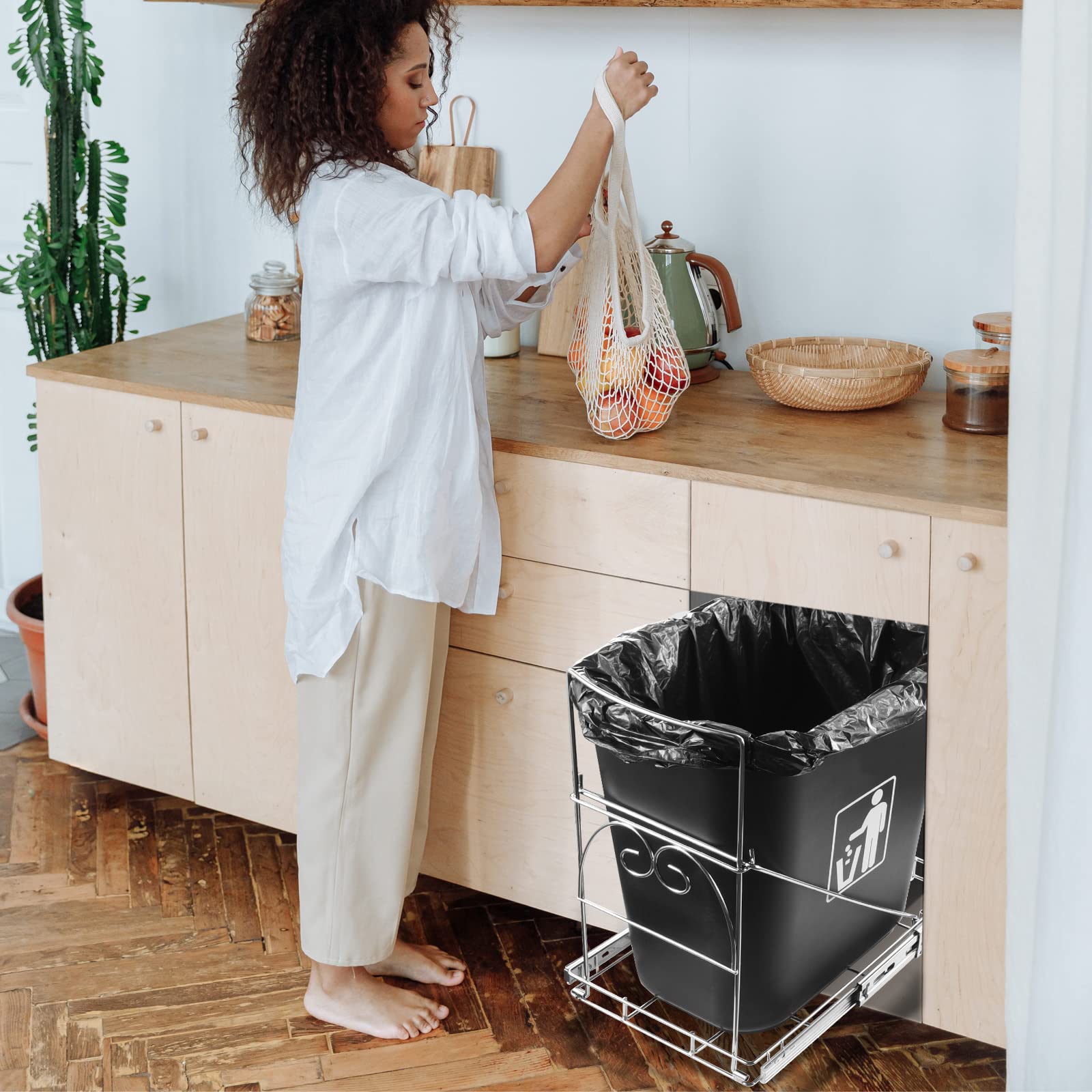 Ormeli Pull Out Trash Can Under Cabinet - Adjustable Slide-Out Garbage Shelf for Kitchen, Roll-Out Waste Bin Rack Under Sink/Pantry (Trash Can Not Included) | Perfect for Small Kitchens & Space Saving Storage Solutions