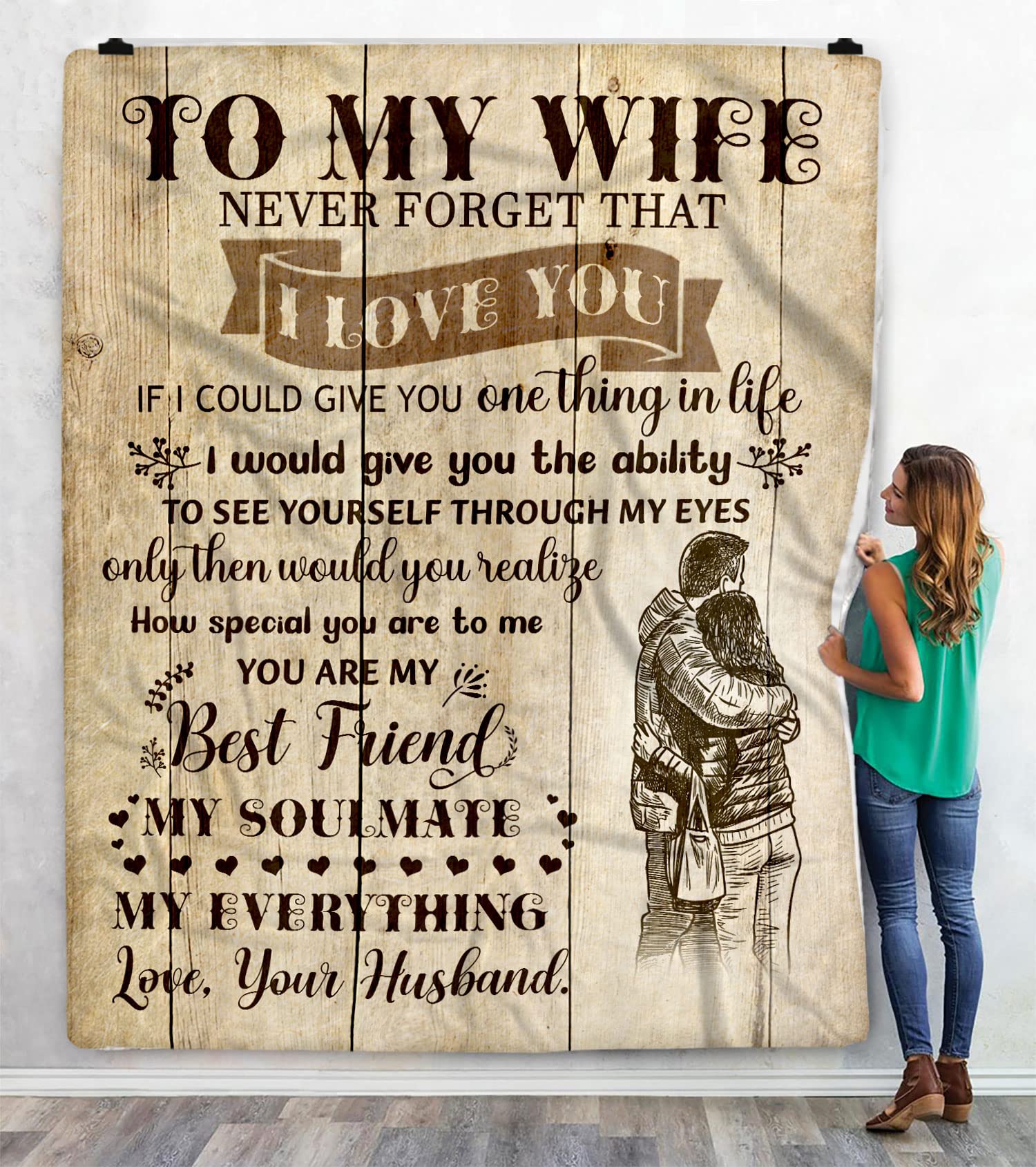 Personalized Woven Throw Blanket for Wife - Custom Name Blanket with 'I Love You' Message - Romantic Valentine's Day & Anniversary Gift from Husband - Perfect for Cuddling on the Couch, Bedroom Decor, and Thoughtful Surprise Presents