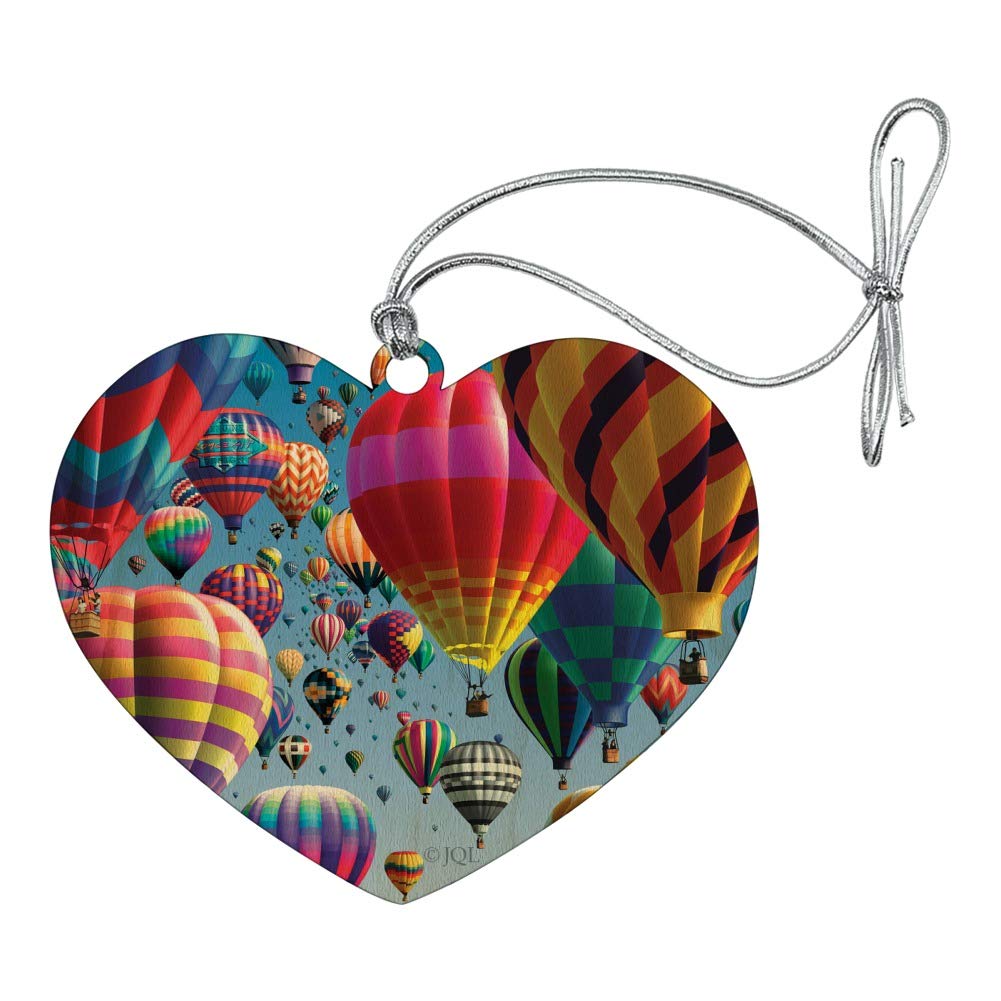 Hot Air Balloon Festival Heart Love Wood Christmas Tree Ornament - Handmade Holiday Decoration for Xmas Tree, Home, Party & Gift Giving