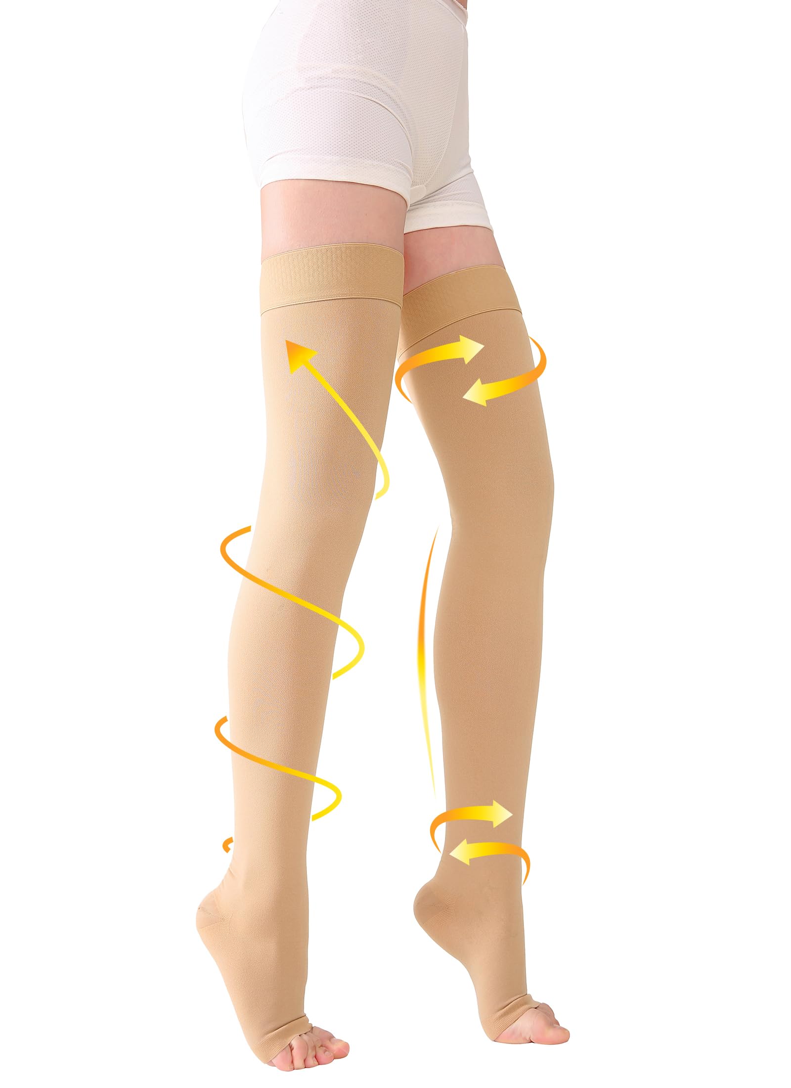 TOFLY® 20-30 mmHg Thigh High Compression Stockings for Women & Men - Open Toe Medical Grade Support for Varicose Veins, Edema, DVT - Beige XL (Pair) | Perfect for Travel, Nursing & Daily Comfort