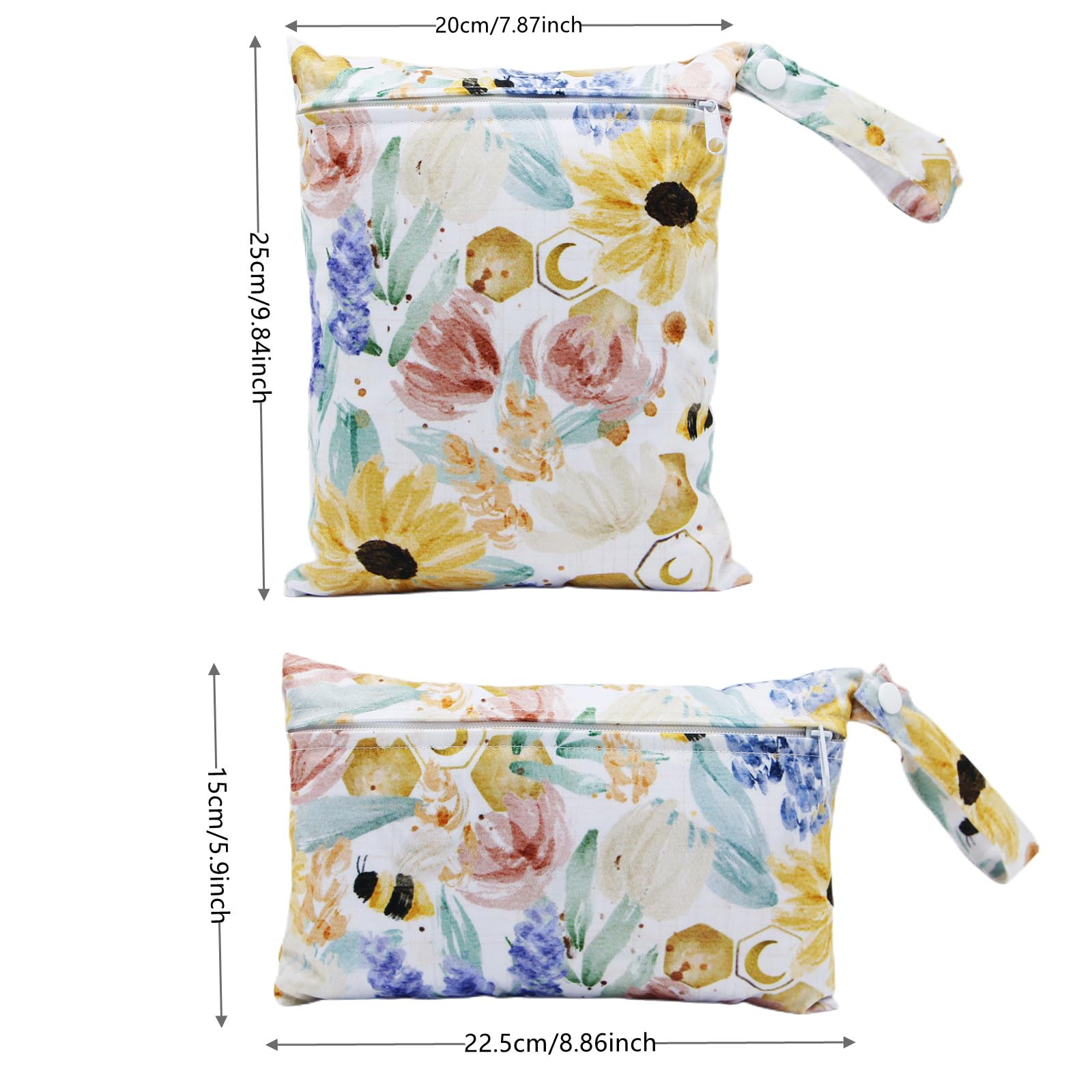 2 Pack Waterproof Wet Dry Bags for Baby Diapers & Breast Pump Parts - Reusable Travel Organizer with Handle for Beach, Pool, Gym, Stroller, Yoga & Daycare - 7.9