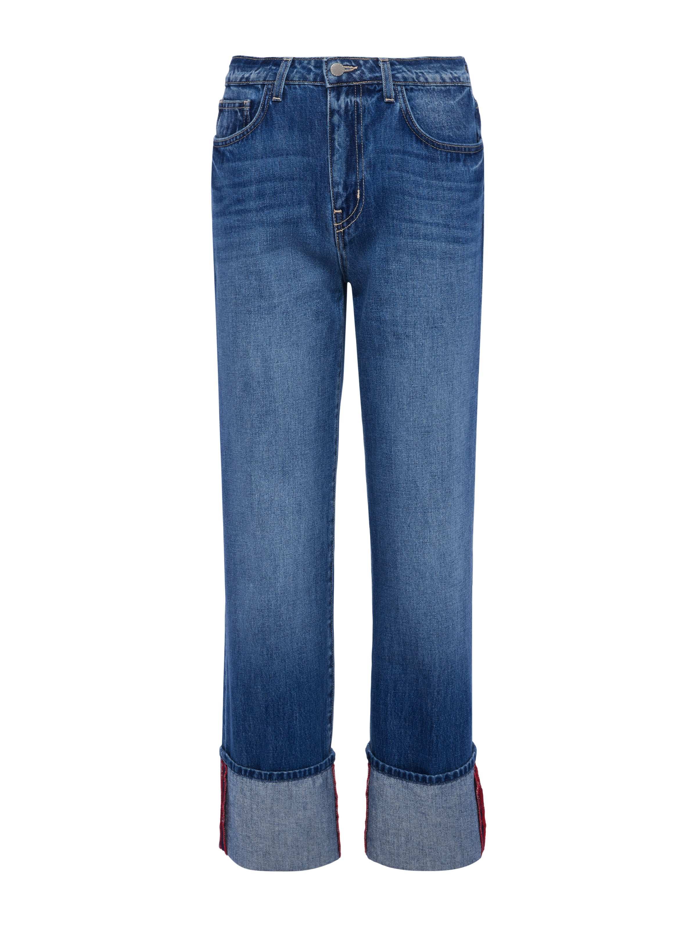 Leighton Cropped Cuffed Jean - Women's High Waist Distressed Denim Pants for Casual Outfits & Street Style