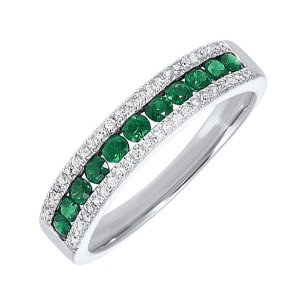 14K White Gold Diamond (1/8 CTW) & Emerald (1/2 CTW) Engagement Ring for Women - Perfect for Weddings, Anniversaries & Special Occasions
