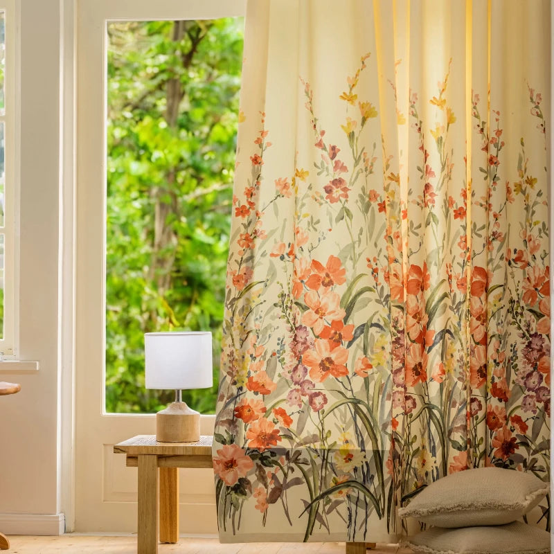 Freyja French Peach Blossom Botanical Print Custom Privacy Curtains - Elegant Window Treatment for Bedroom, Living Room & Nursery