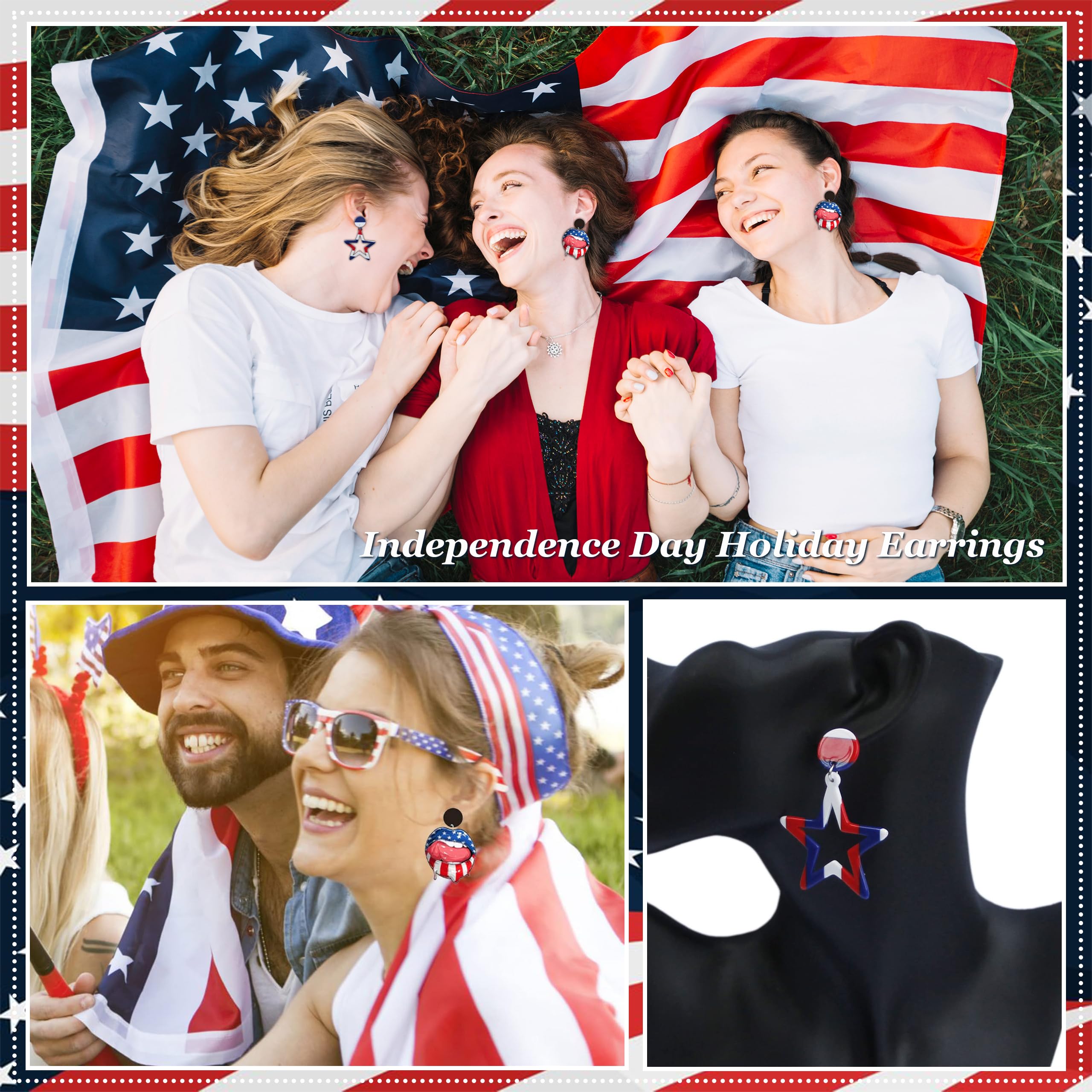4th of July Patriotic Earrings for Women - Red White & Blue Star Dangle Drop Earrings - USA Flag Independence Day Jewelry Accessories - Perfect for 4th of July Outfits, Parties & Festive Celebrations