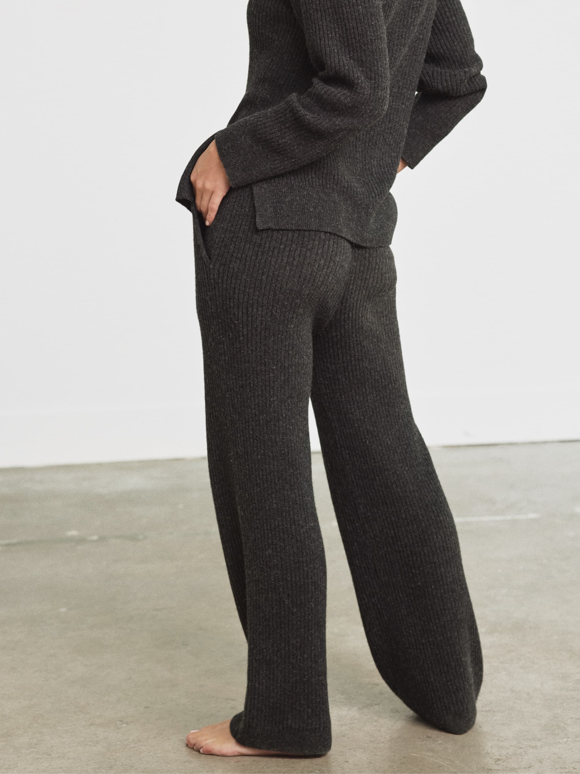 Alpaca Ribbed Wide Leg Pants for Women - Soft High Waisted Lounge Pants - Comfortable Stretchy Casual Pants for Yoga, Home, and Travel