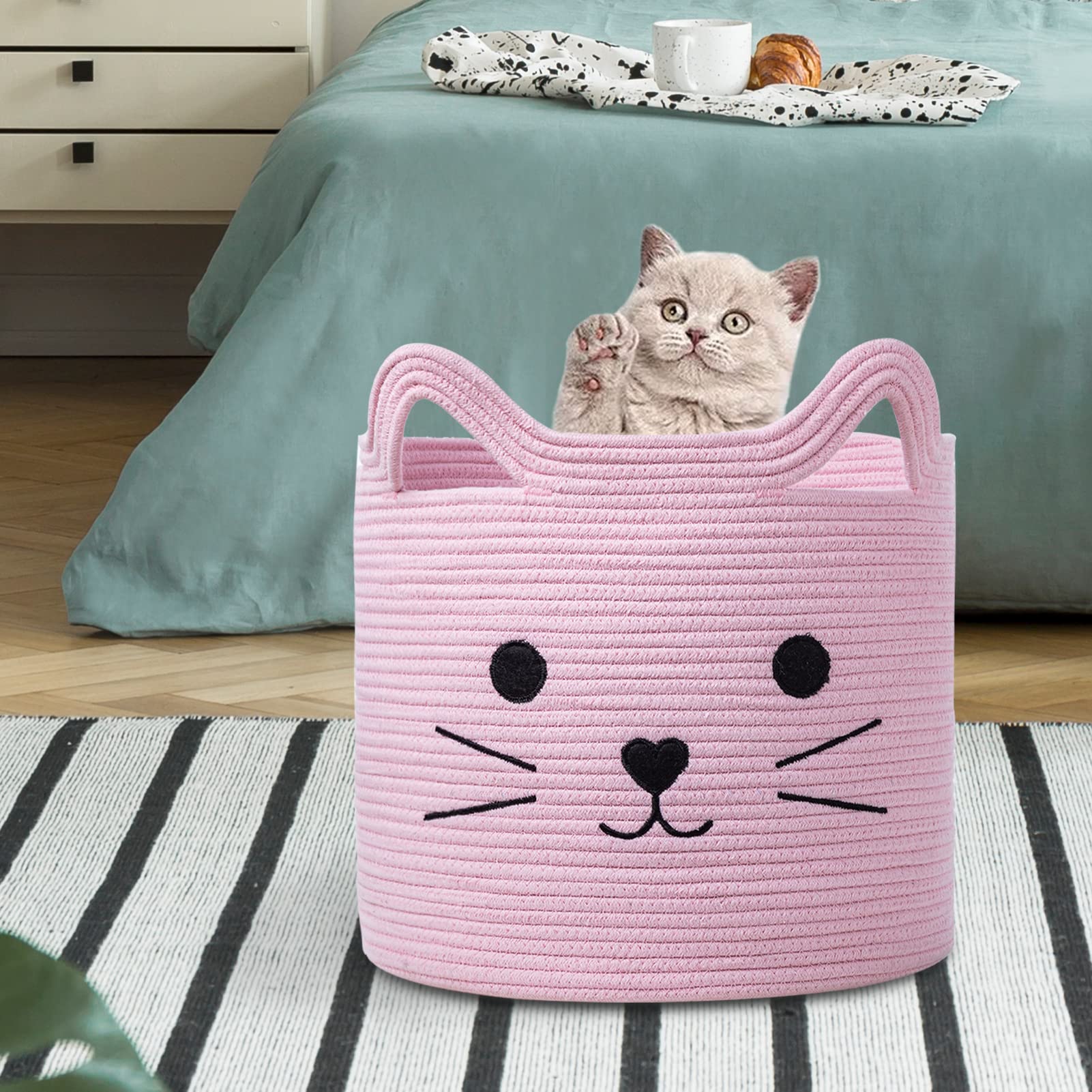 VK·LIVING Pink Cotton Rope Cat Toy Basket - 15