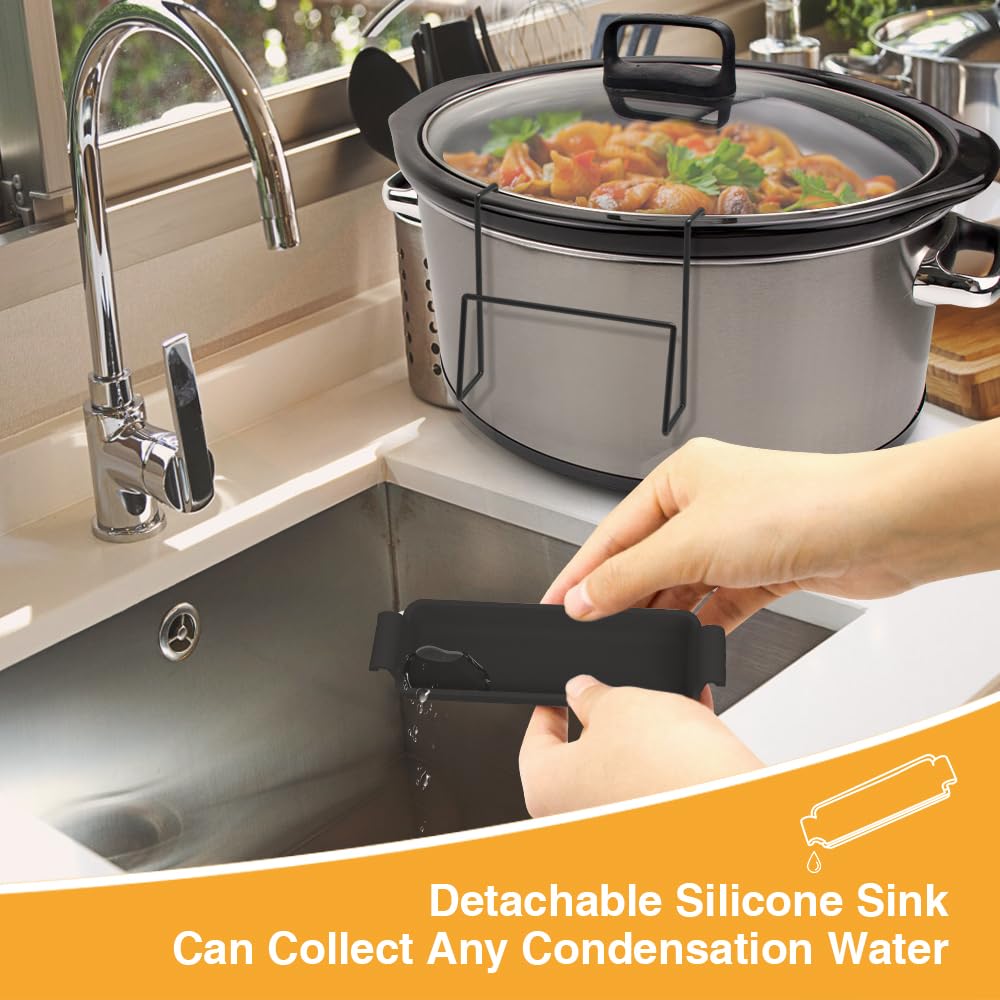SOPHICO Slow Cooker Lid Holder - 2 Pack Stainless Steel Pot Lid Organizer with Silicone Sink Protector | Fits Most Crock Pots | Hands-Free Cooking Accessory | Keeps Countertops Clean | Perfect for Kitchens, RVs & Camping