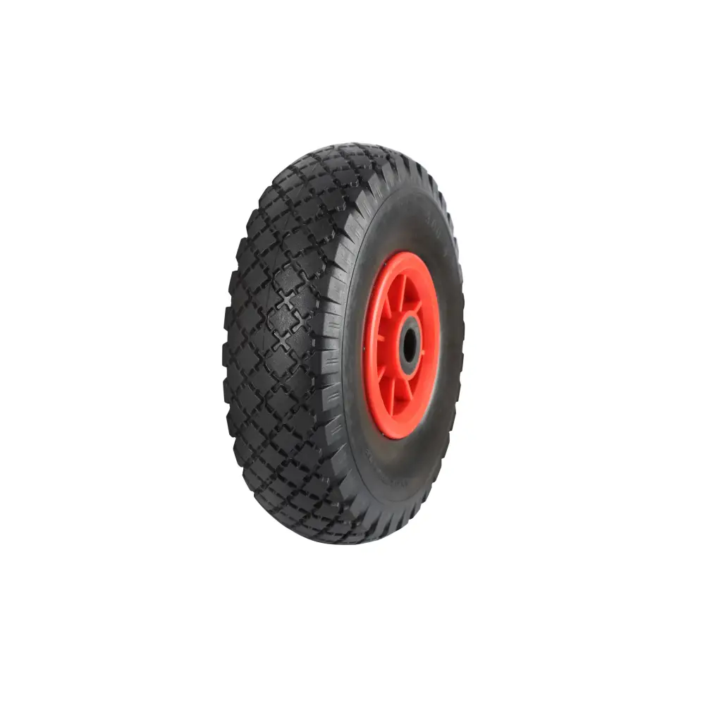 Black Pneumatic Tyred Wheels with Red Polypropylene Centers - Heavy Duty Wheels for Carts, Trailers & Industrial Equipment - Perfect for Warehouse, Construction & Outdoor Use