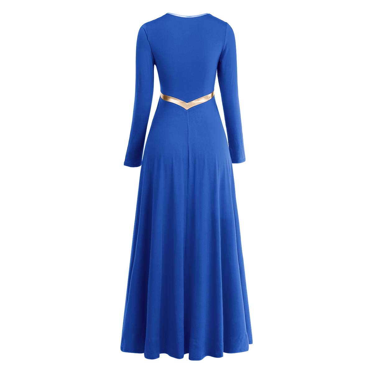 Metallic Cross Praise Dance Dresses for Women - Liturgical Worship Long Sleeve Loose Fit Full Length Dress - Perfect for Church Performances, Gospel Choir & Spiritual Dance Events