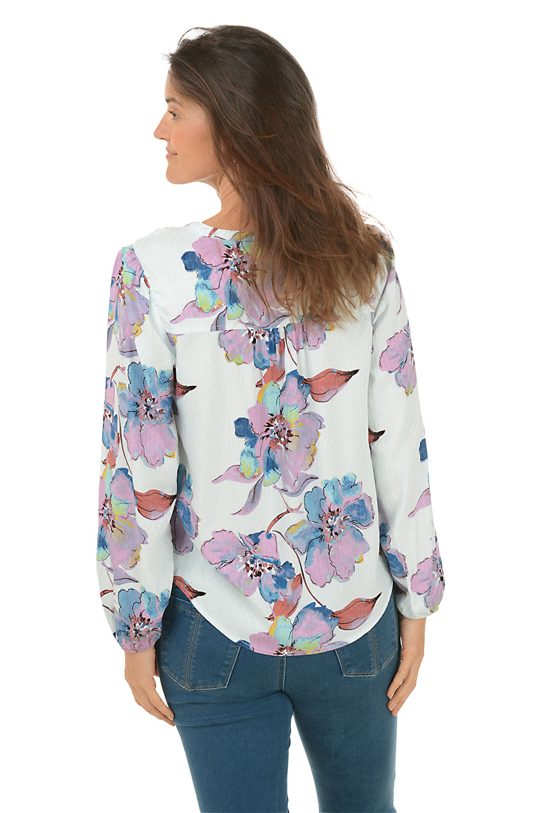 Floral Hibiscus Jacquard Yoke Detail Blouse for Women | Stylish Summer Tops for Beach Vacation & Boho Outfits