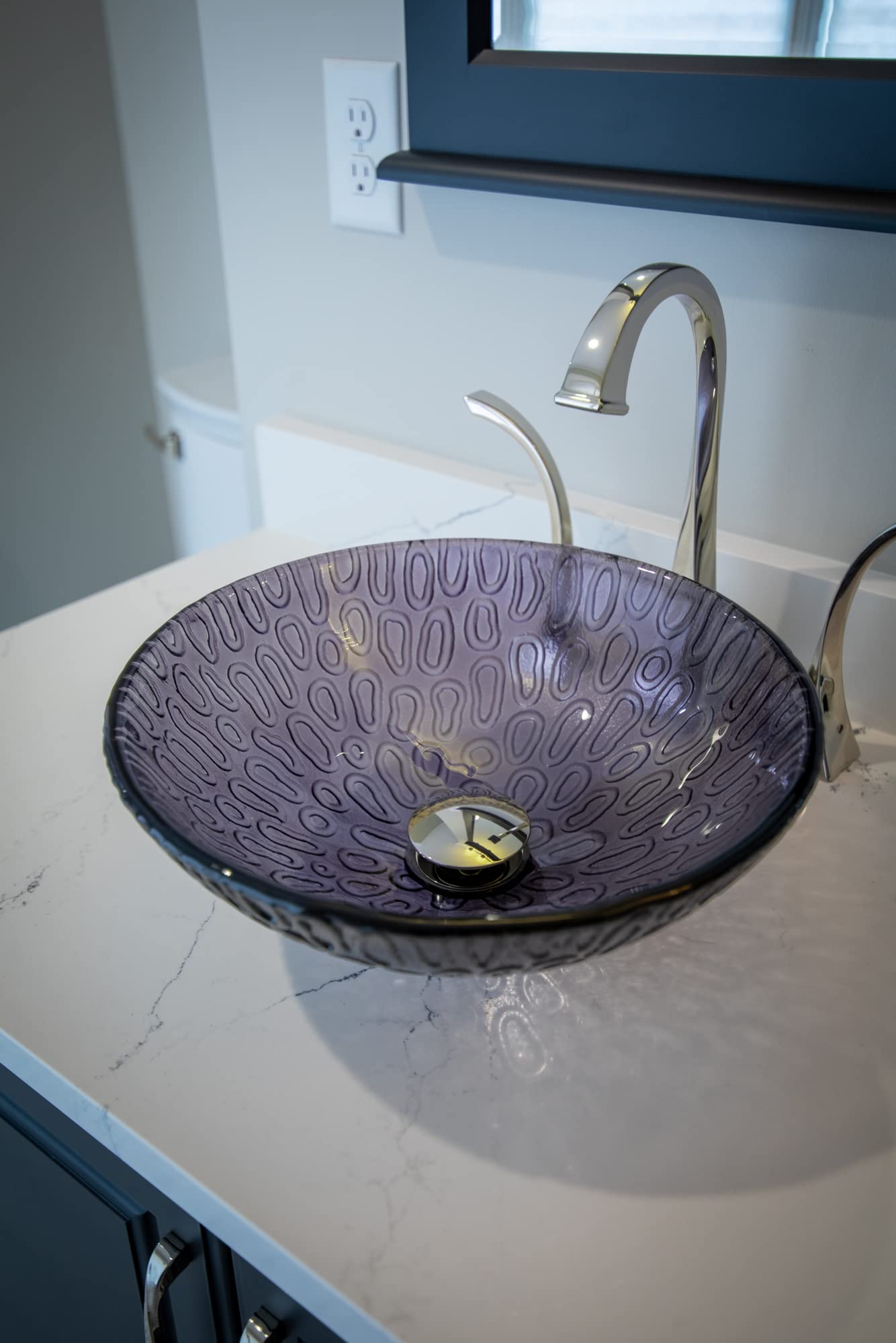 14 Inch Small Charcoal Freeform Hoops Glass Vessel Sink - Modern Bathroom Vanity Sink for Powder Rooms, Guest Baths & Contemporary Home Decor