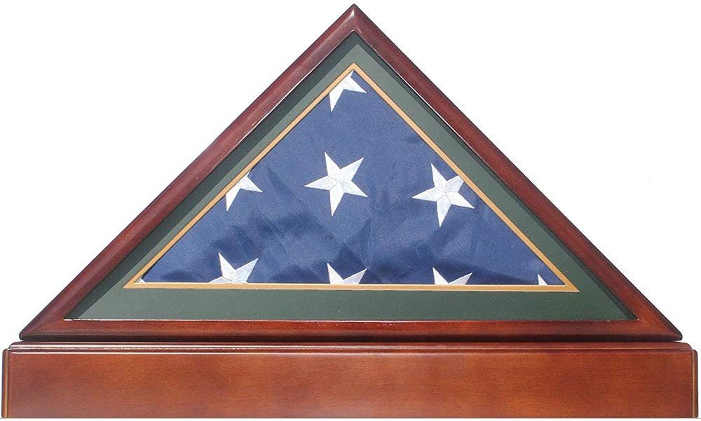 Military Shadow Box Display Case for Burial & Funeral Flags - Army Green Mat & Pedestal Stand | Wall-Mounted Memorial for Veterans, Soldiers & Patriotic Home Decor
