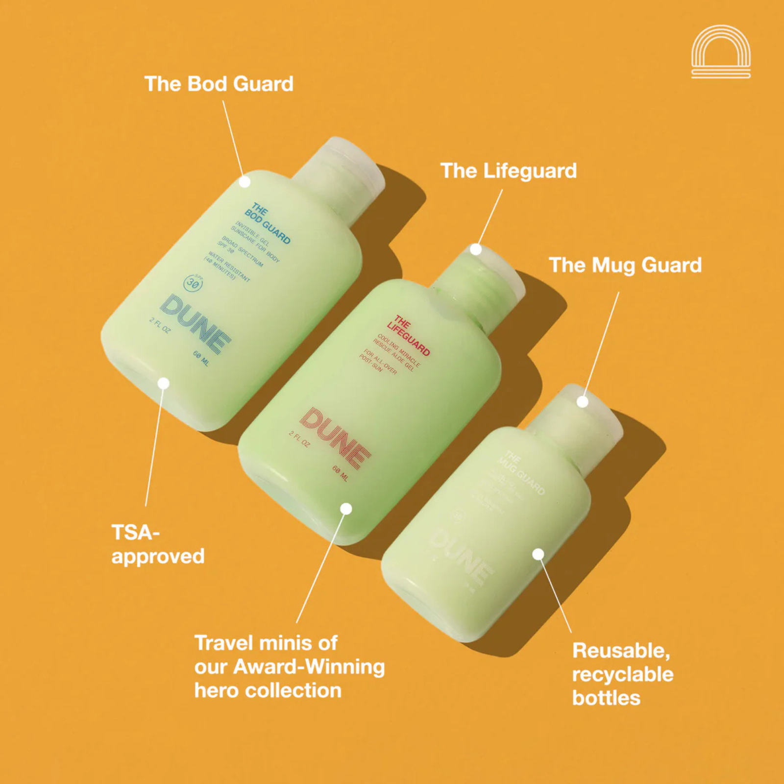 Dune Suncare The Jetsetter Gelly Pack Travel Sunscreen Minis - TSA Approved SPF 30 Sunscreen for Face & Body - Perfect for Beach, Vacation & Outdoor Activities