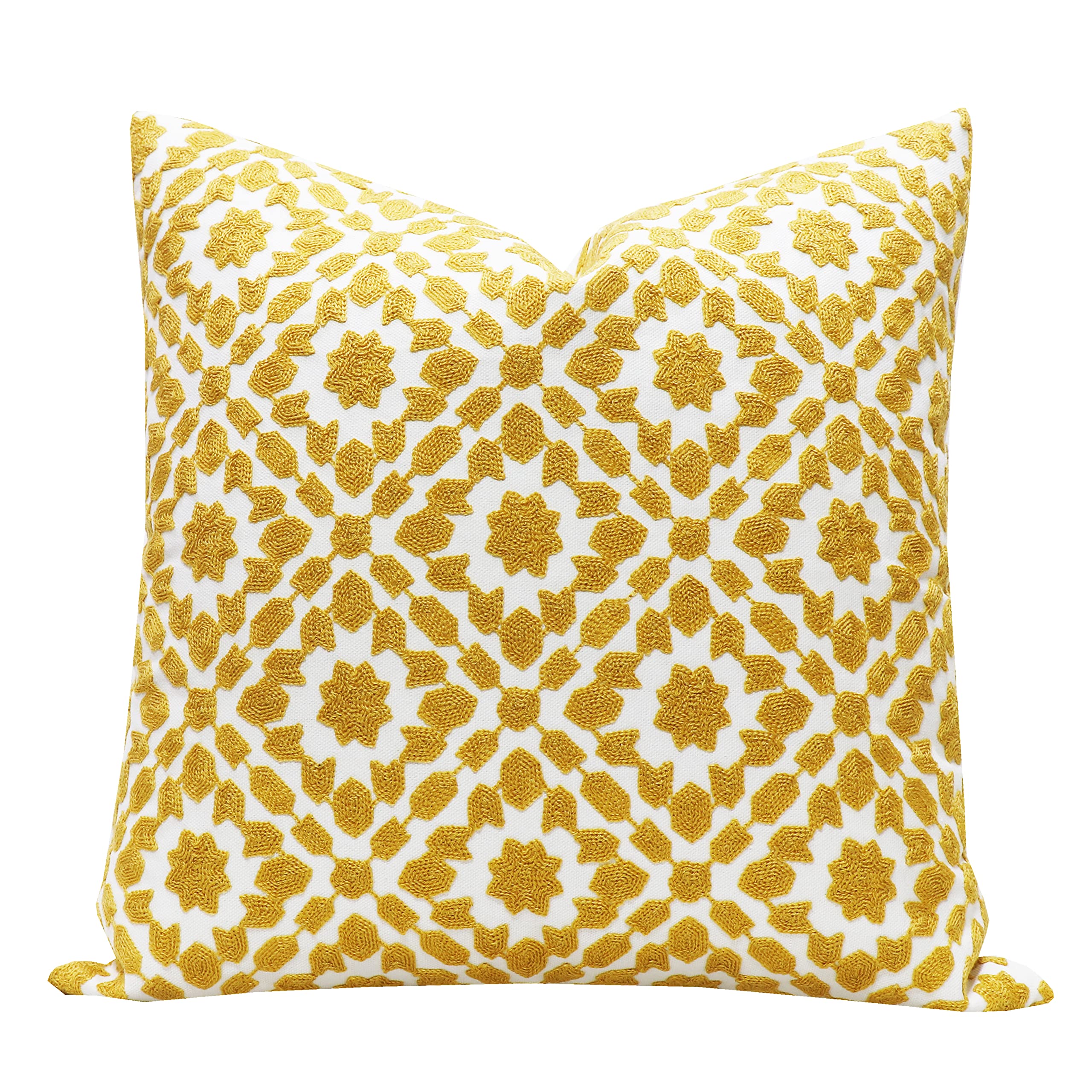 Slow Cow Embroidery Decorative Throw Pillow Cover - 18x18 Inch Yellow Farmhouse Style Cushion Cover for Sofa, Bedroom & Living Room Decor
